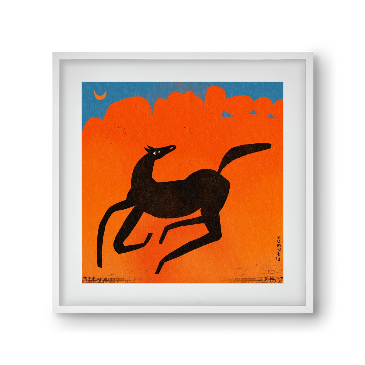 Black horse under the moon , 30x30 cm (20x20 cm), Fehér keret, paszpartuval