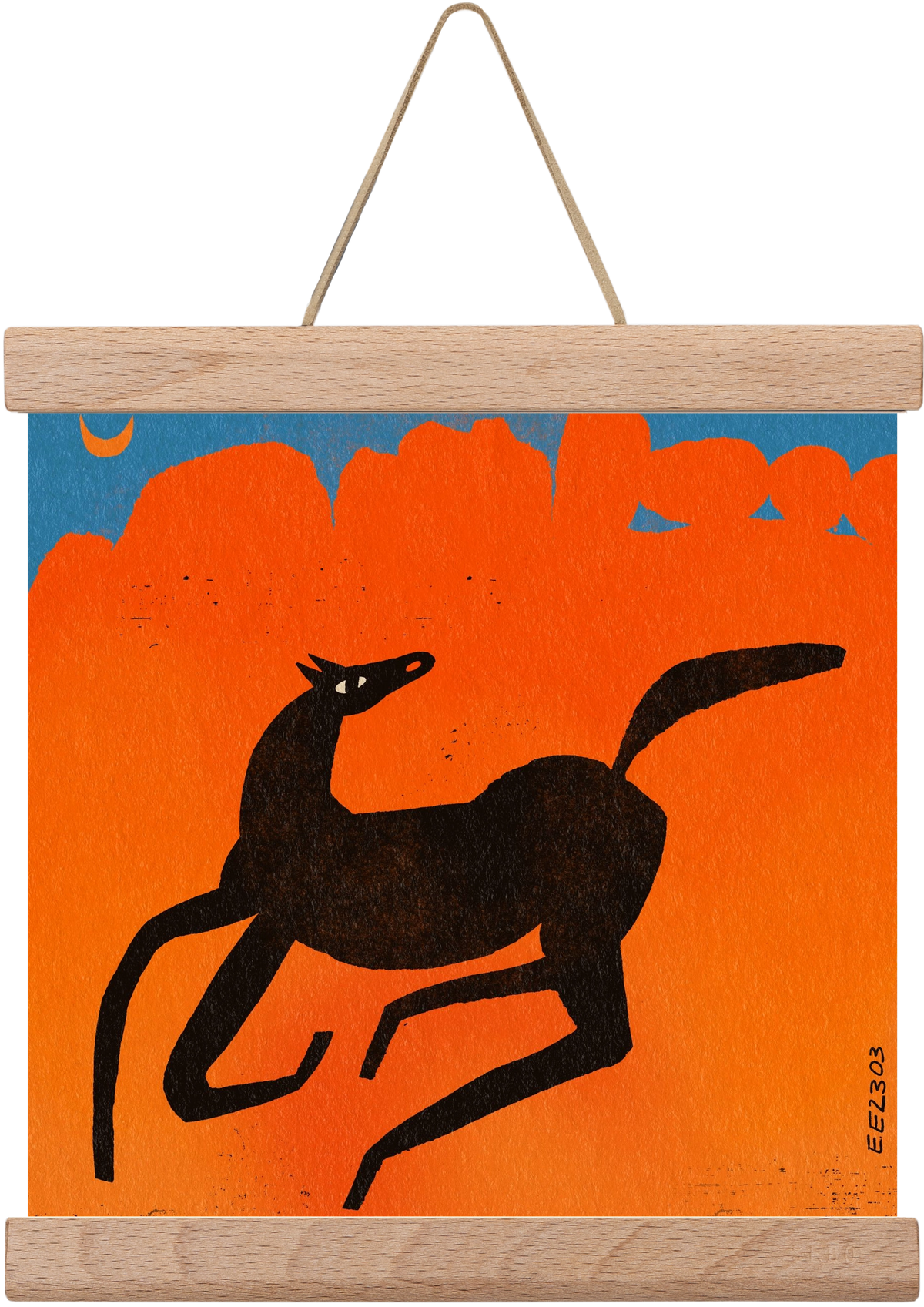 Black horse under the moon , 20x20 cm (20x20 cm), Tölgy akasztó