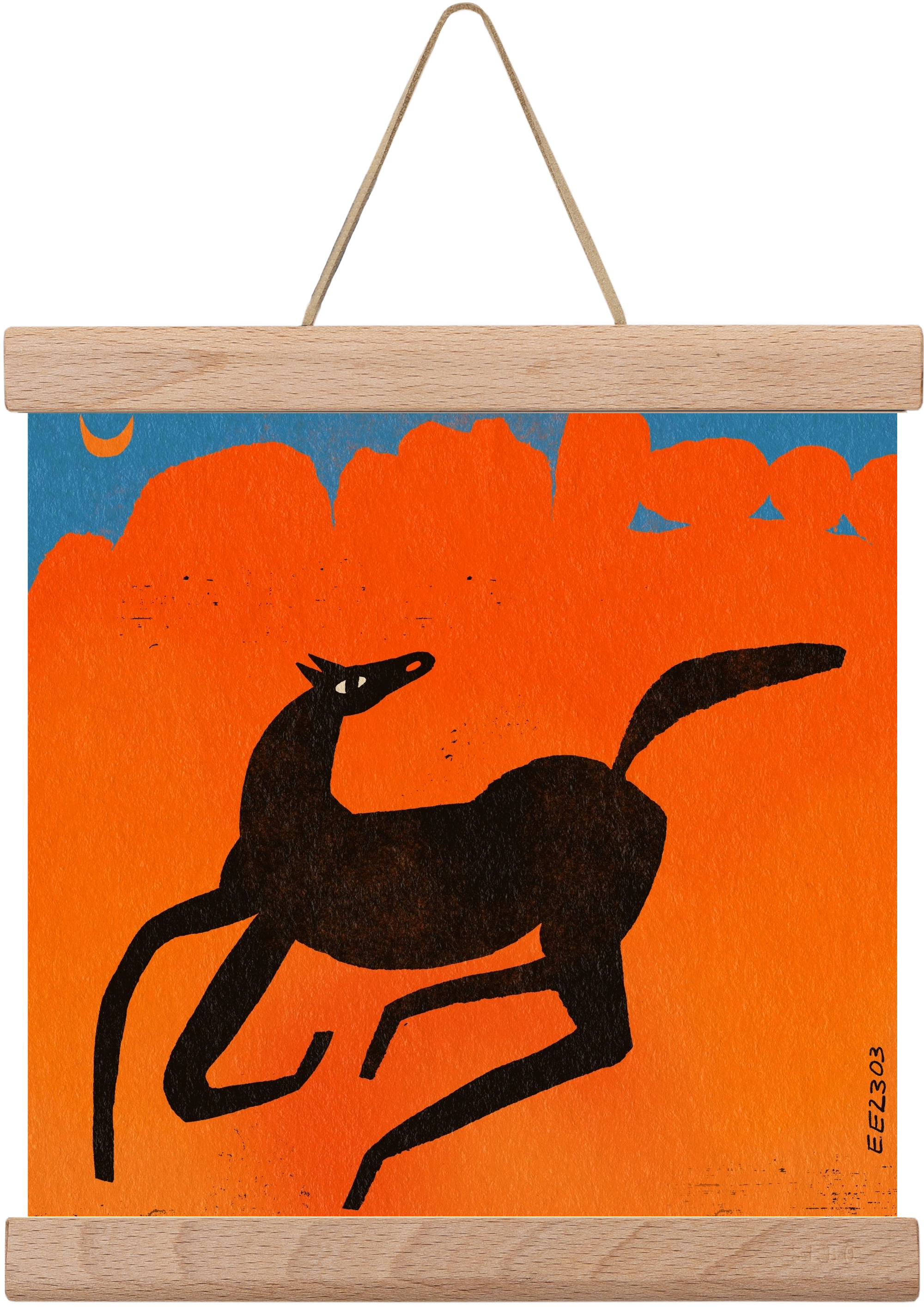 Black horse under the moon , 20x20 cm (20x20 cm), Tölgy akasztó