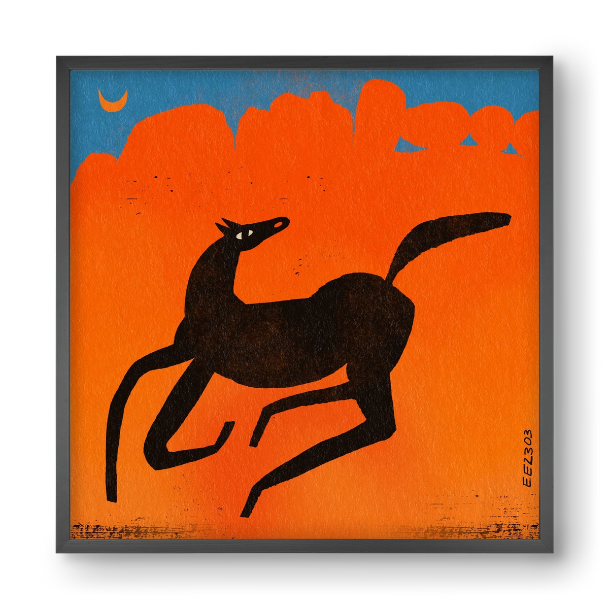 Black horse under the moon , 40x40 cm (40x40 cm), Fekete keret