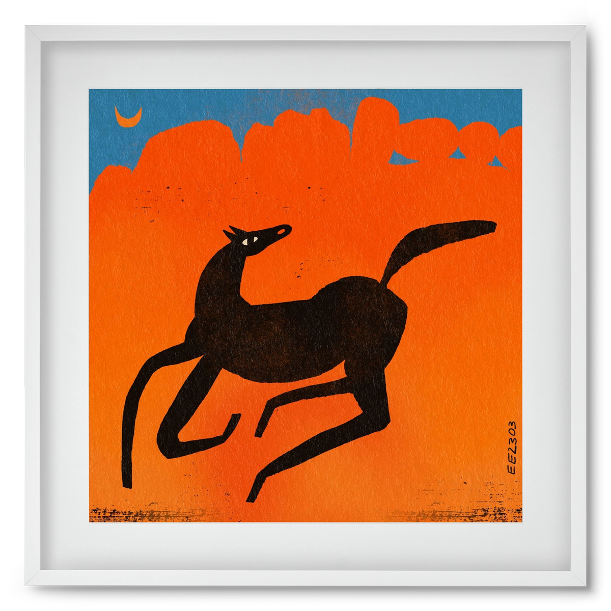 Black horse under the moon , 50x50 cm (40x40 cm), Fehér keret, paszpartuval