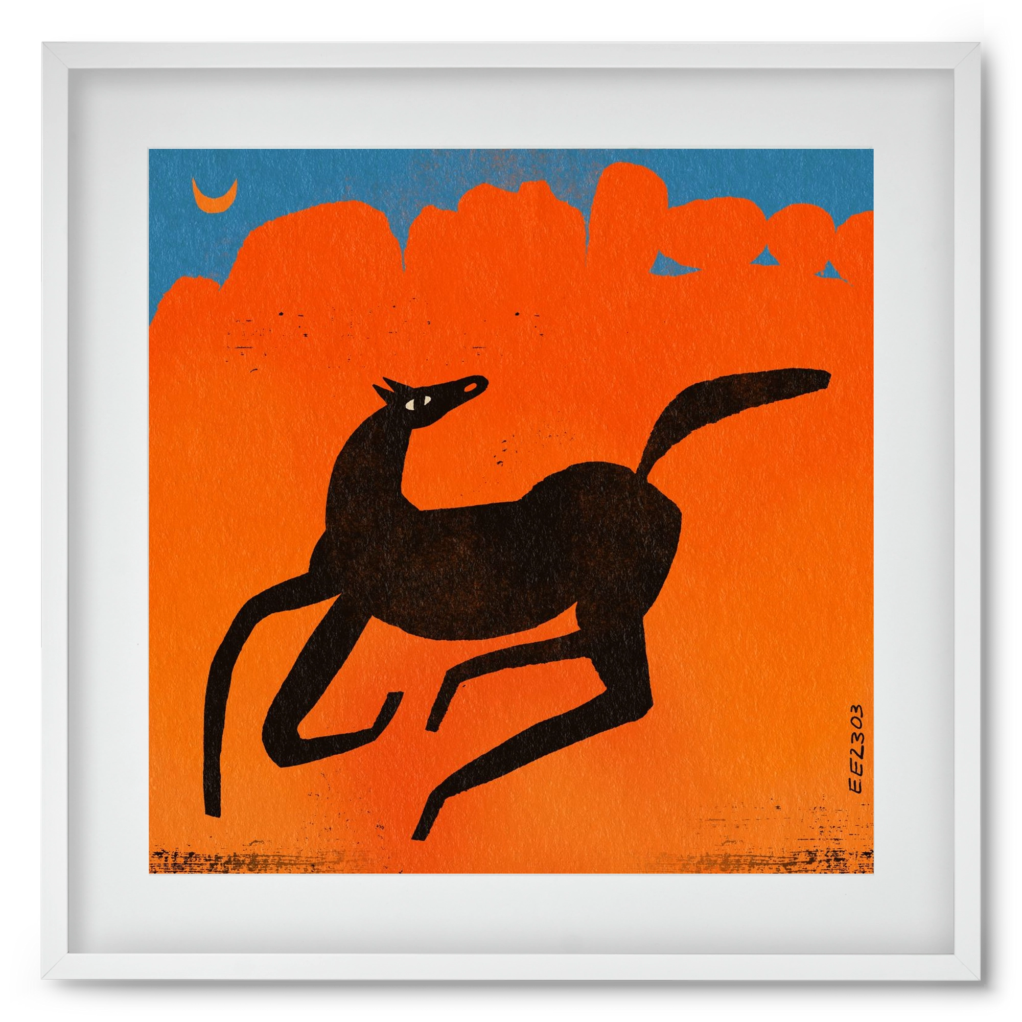 Black horse under the moon , 50x50 cm (40x40 cm), Fehér keret, paszpartuval