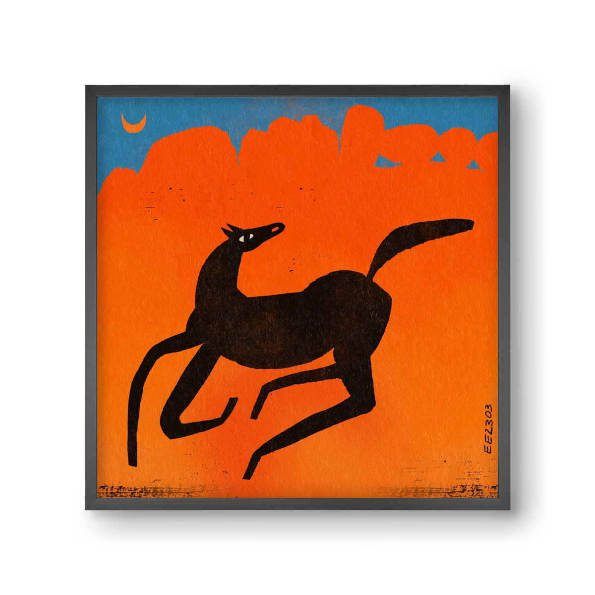 Black horse under the moon , 30x30 cm (30x30 cm), Fekete keret