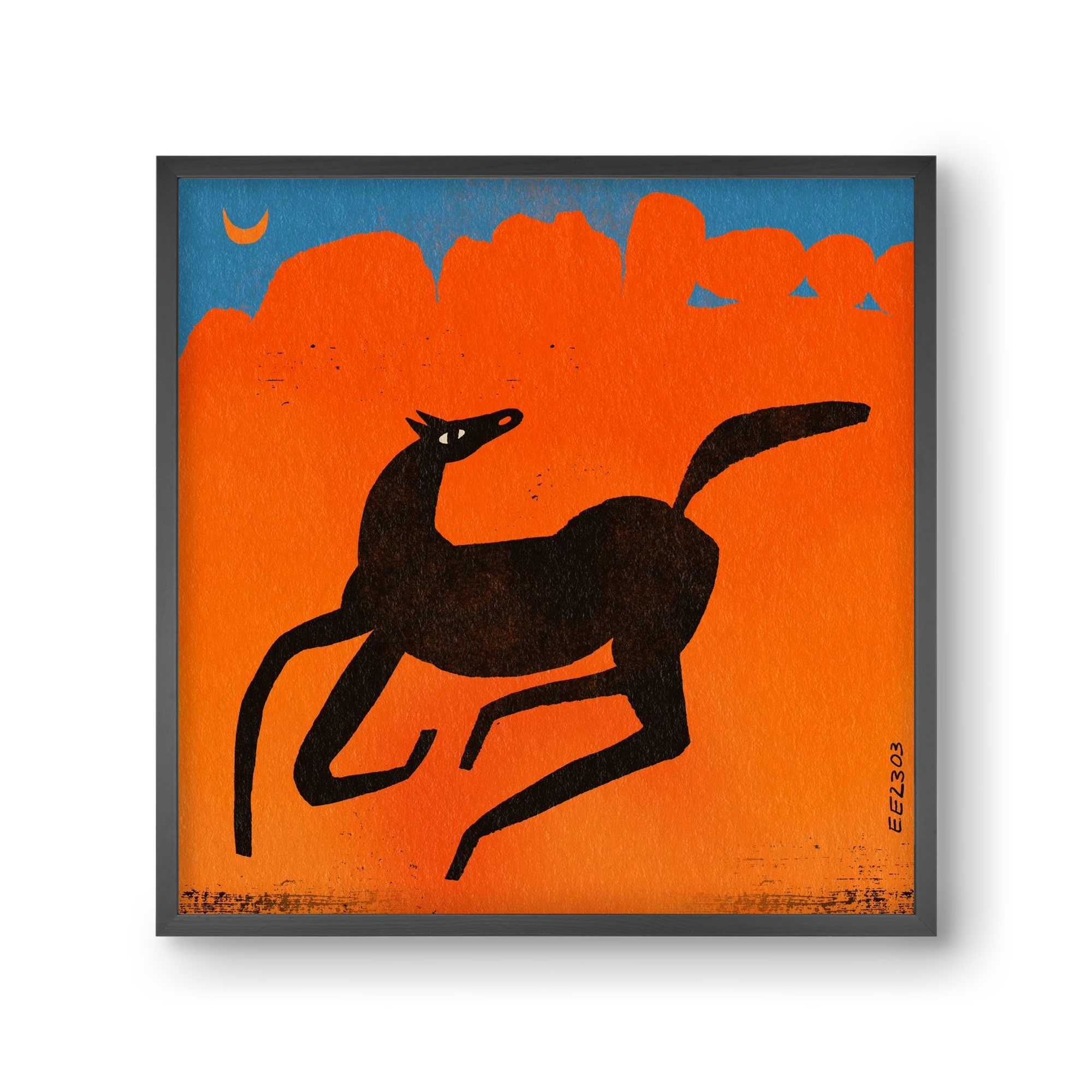 Black horse under the moon , 30x30 cm (30x30 cm), Fekete keret