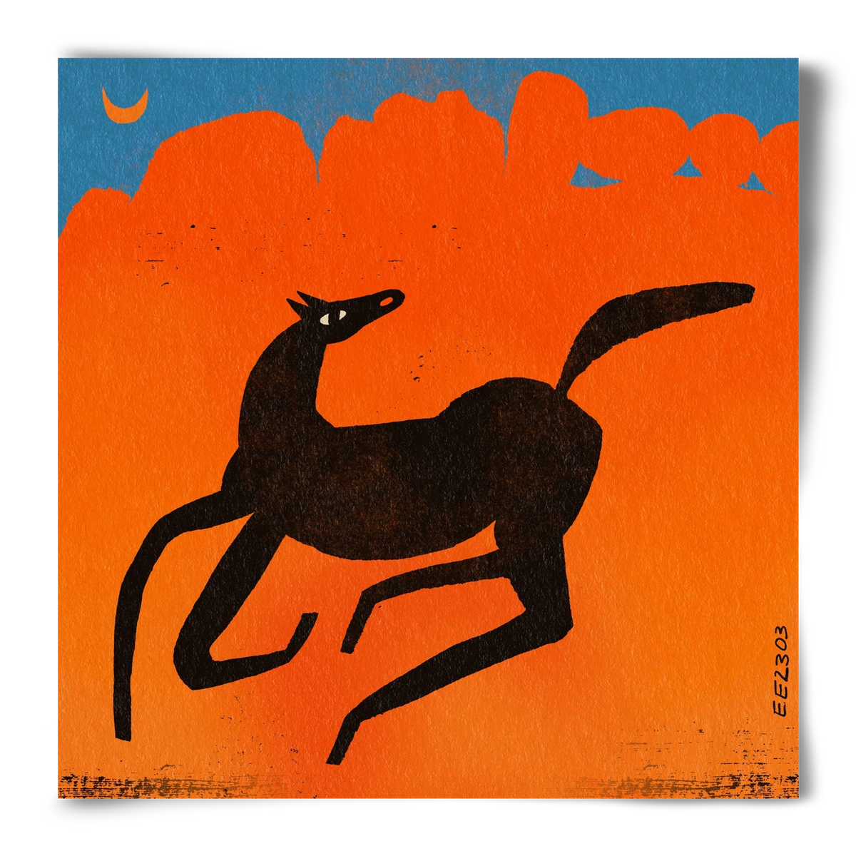 Black horse under the moon , 50x50 cm, Keret nélkül