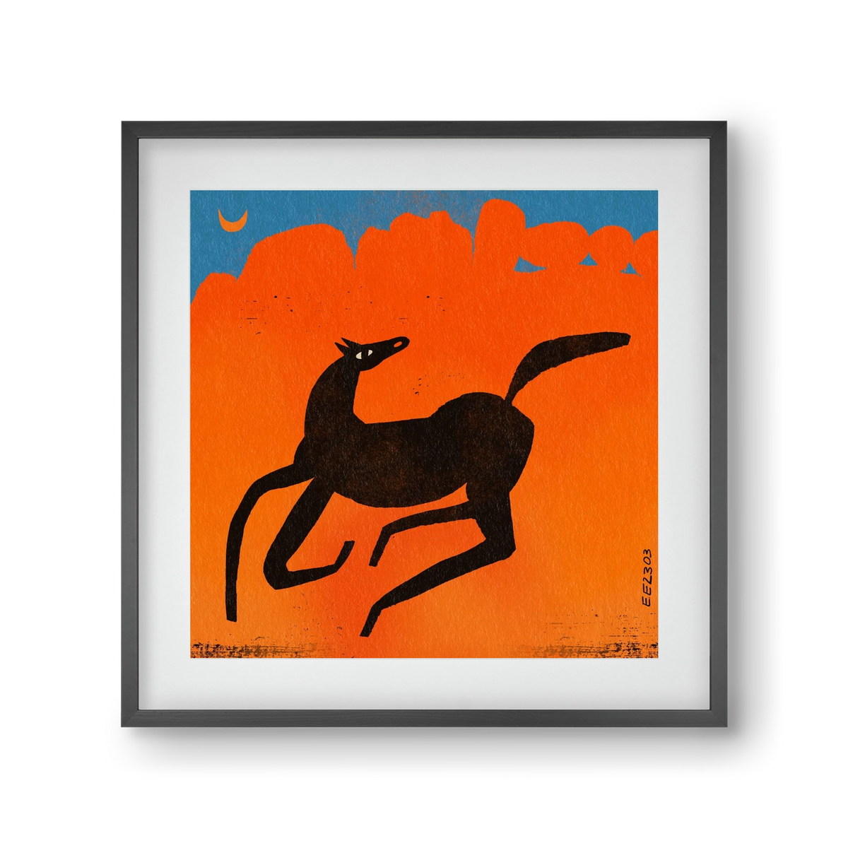 Black horse under the moon , 30x30 cm (20x20 cm), Fekete keret, paszpartuval