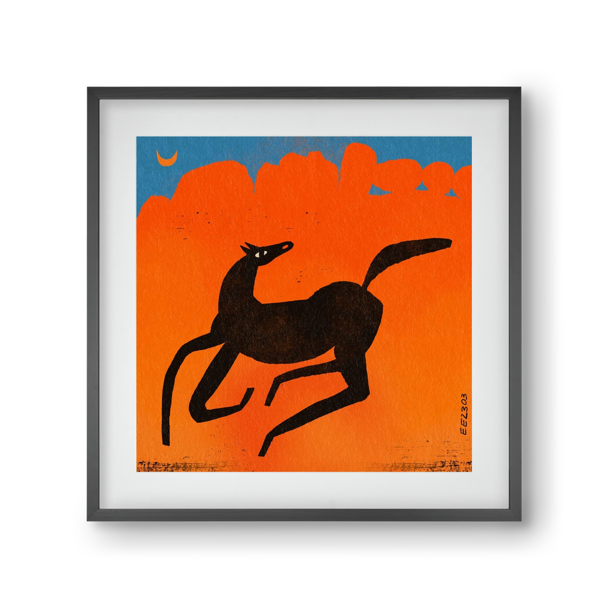 Black horse under the moon , 30x30 cm (20x20 cm), Fekete keret, paszpartuval