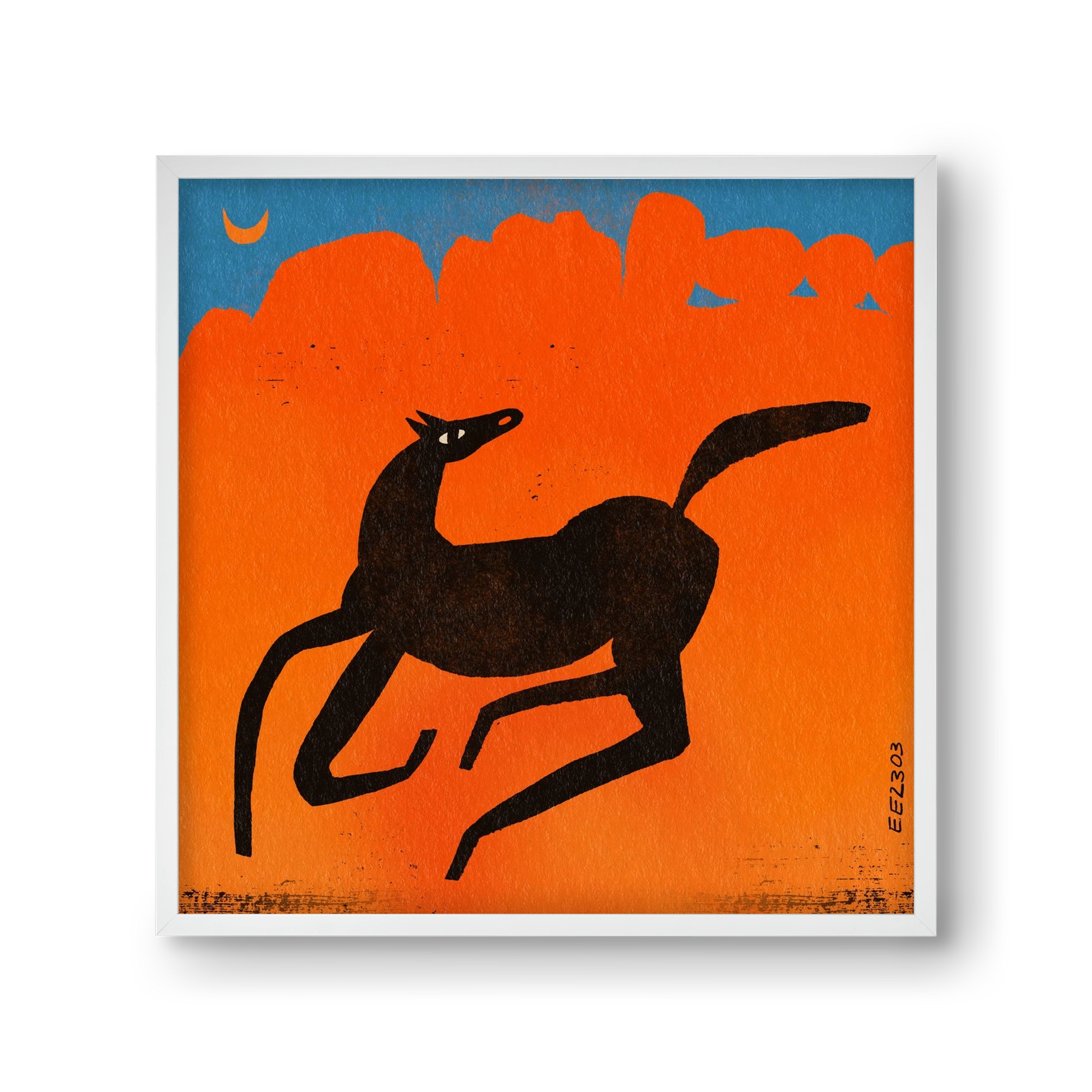 Black horse under the moon , 30x30 cm (30x30 cm), Fehér keret