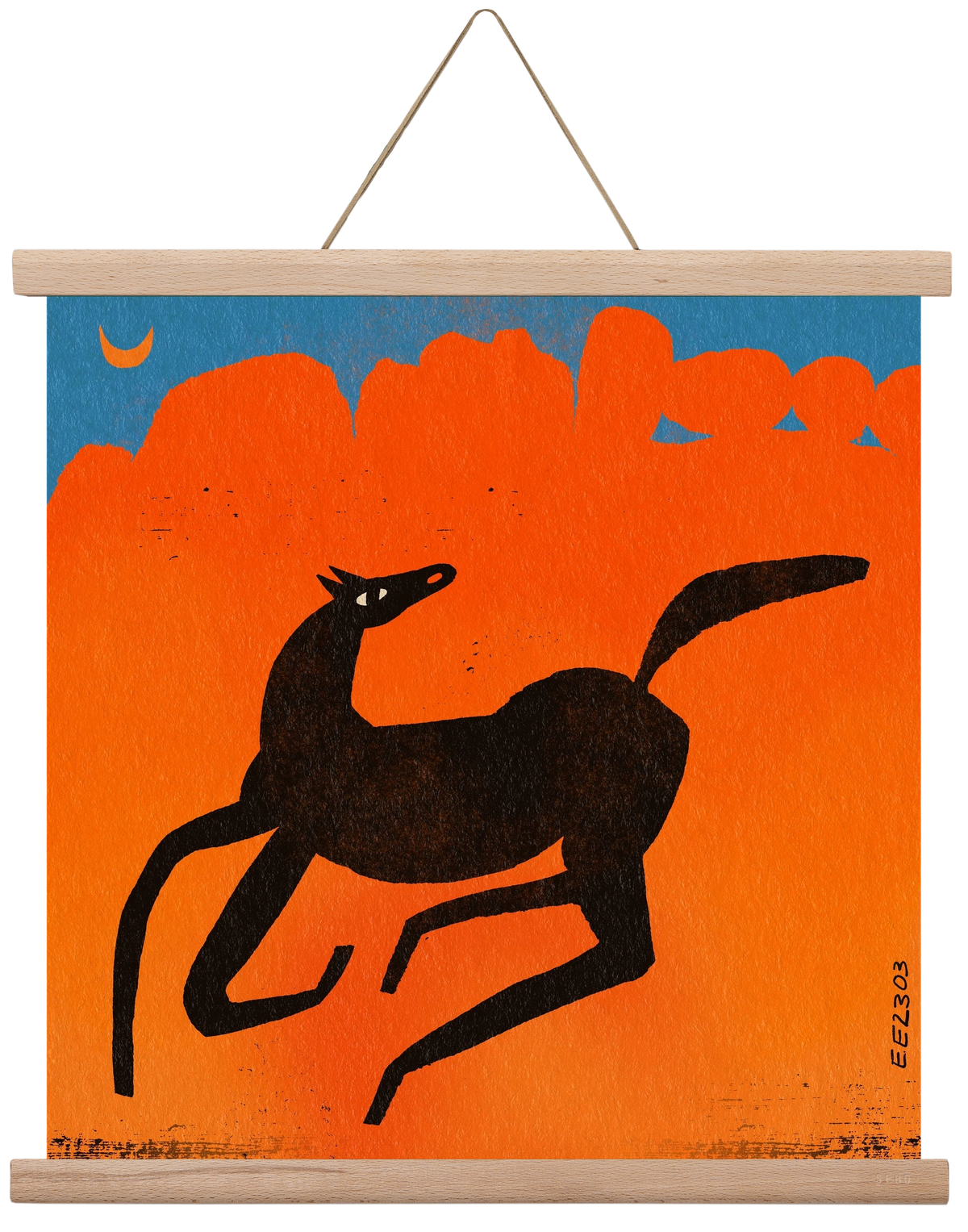 Black horse under the moon , 40x40 cm (40x40 cm), Tölgy akasztó