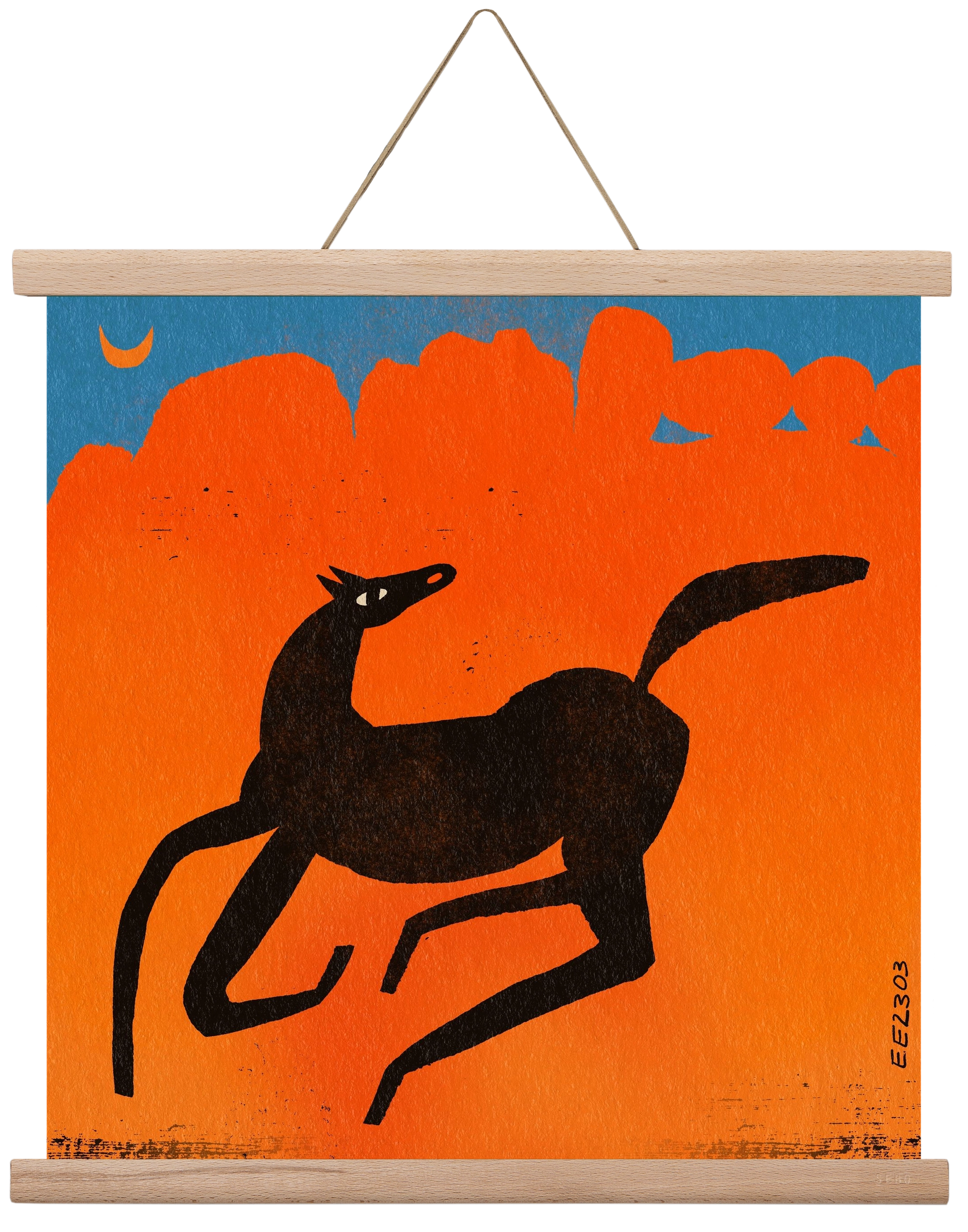 Black horse under the moon , 40x40 cm (40x40 cm), Tölgy akasztó