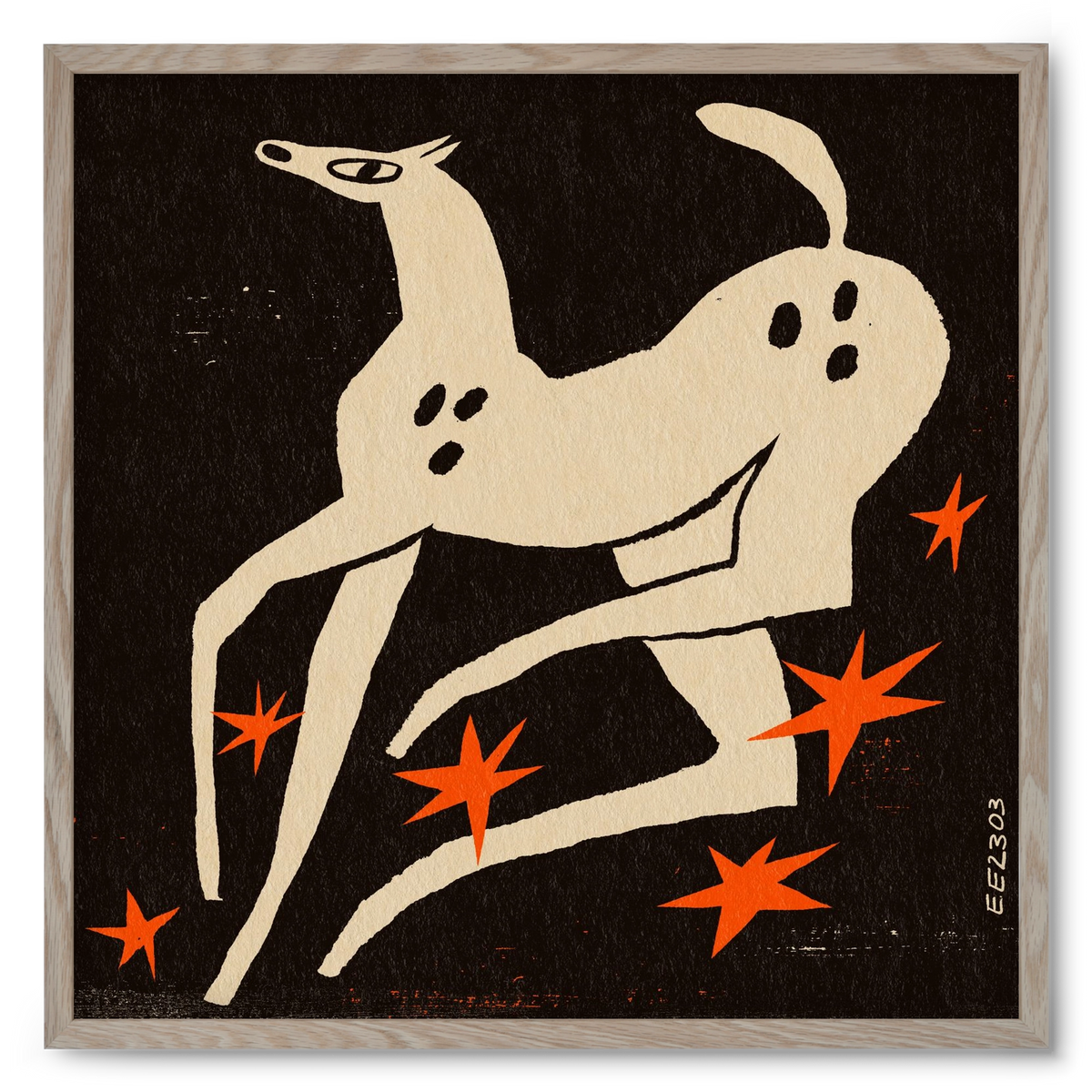 White spotted horse in the night , 50x50 cm (50x50 cm), Tölgy keret