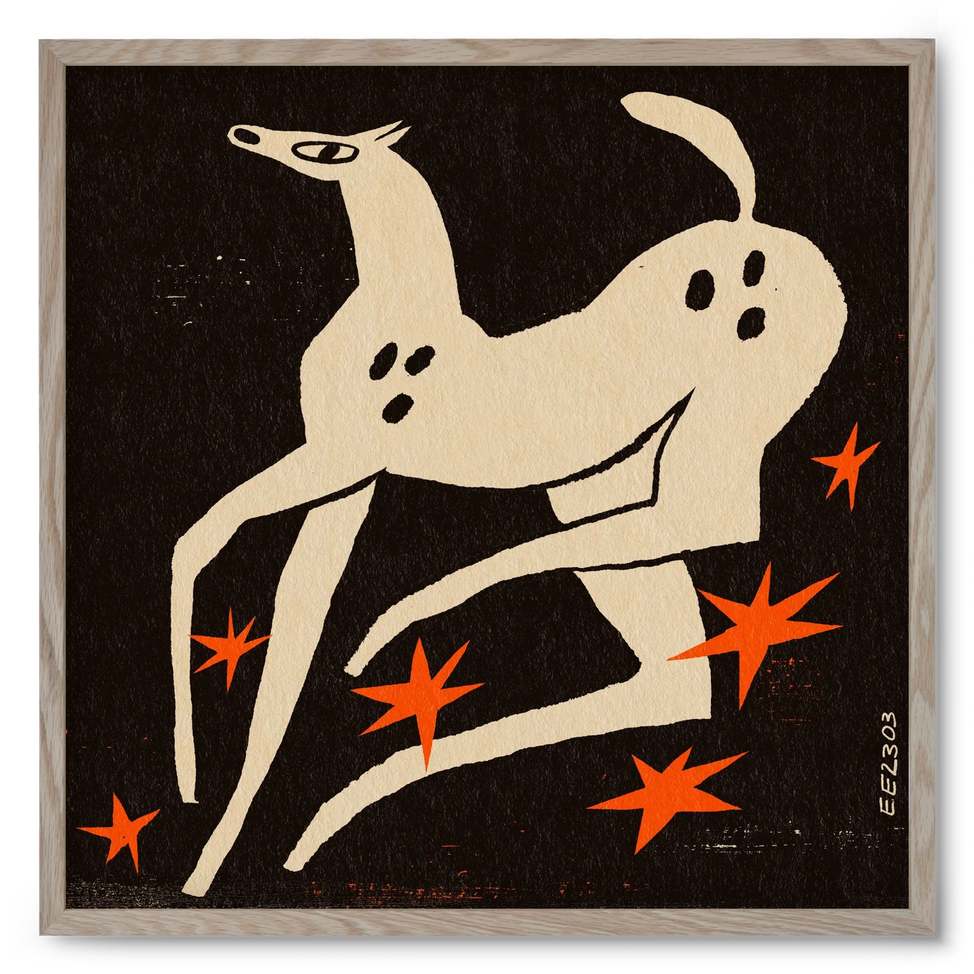 White spotted horse in the night , 50x50 cm (50x50 cm), Tölgy keret