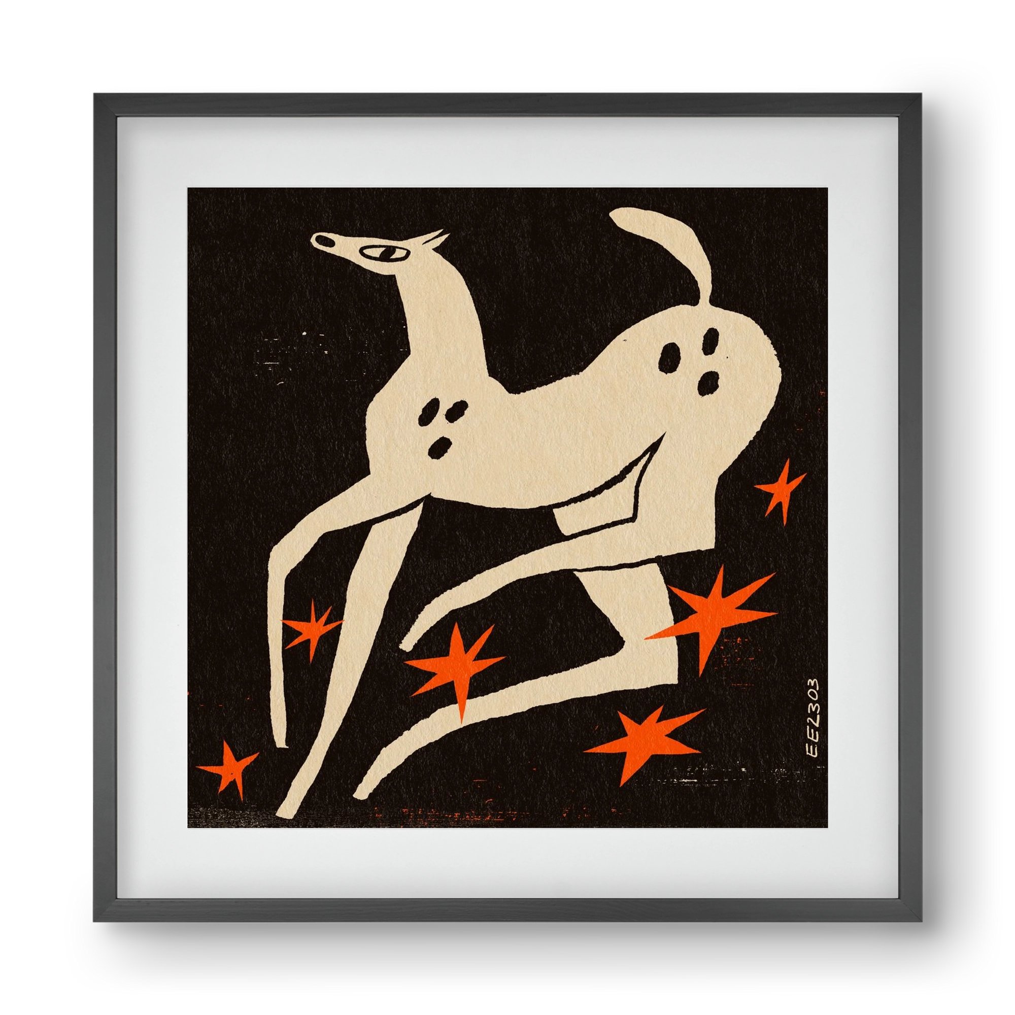 White spotted horse in the night , 40x40 cm (30x30 cm), Fekete keret, paszpartuval