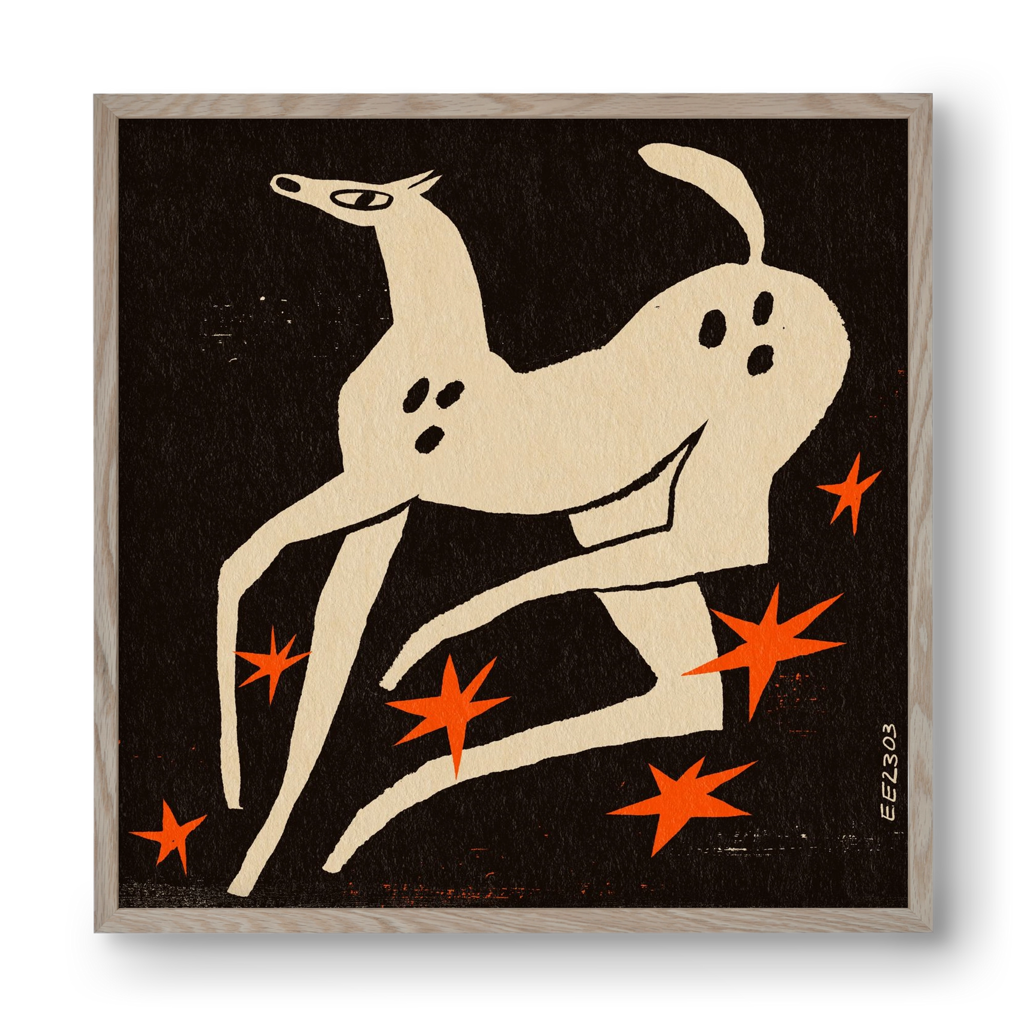 White spotted horse in the night , 40x40 cm (40x40 cm), Tölgy keret