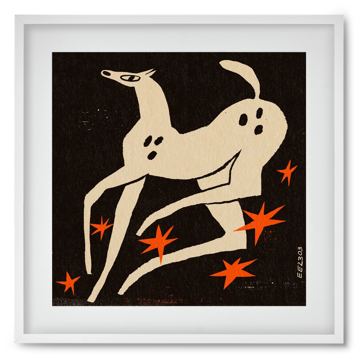 White spotted horse in the night , 50x50 cm (40x40 cm), Fehér keret, paszpartuval