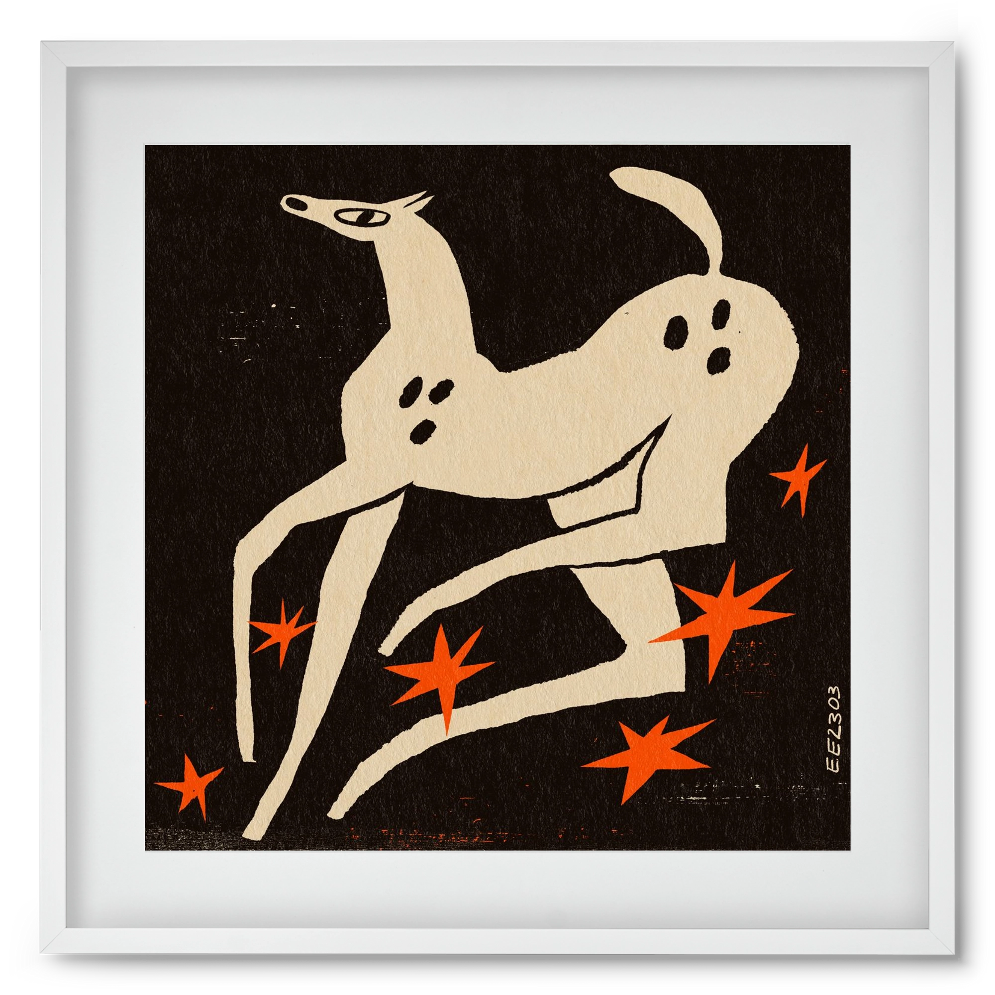 White spotted horse in the night , 50x50 cm (40x40 cm), Fehér keret, paszpartuval