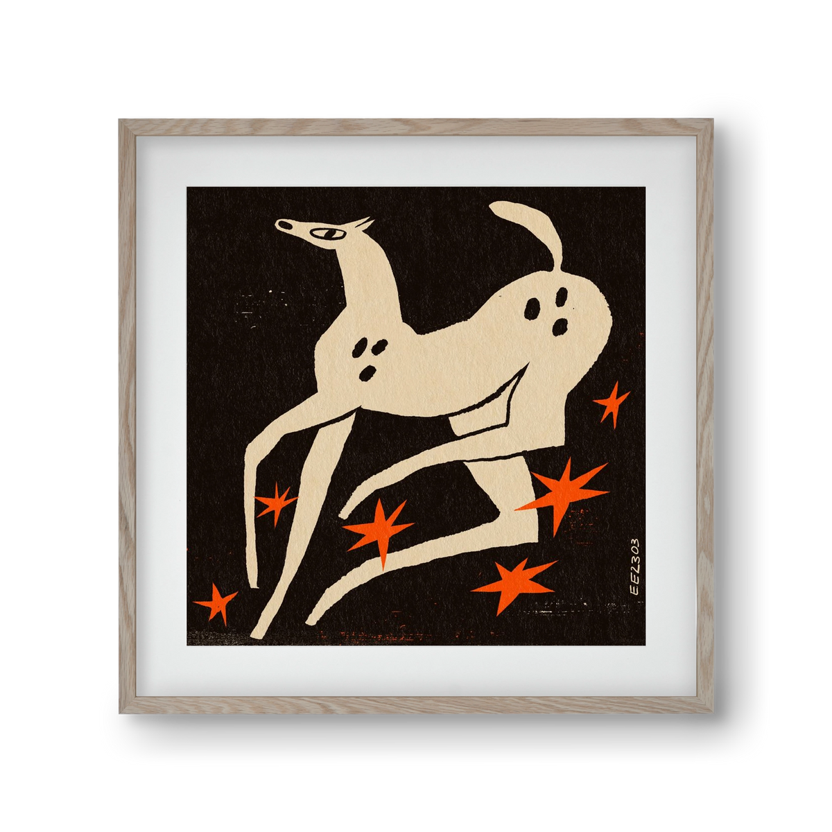 White spotted horse in the night , 30x30 cm (20x20 cm), Tölgy keret, paszpartuval