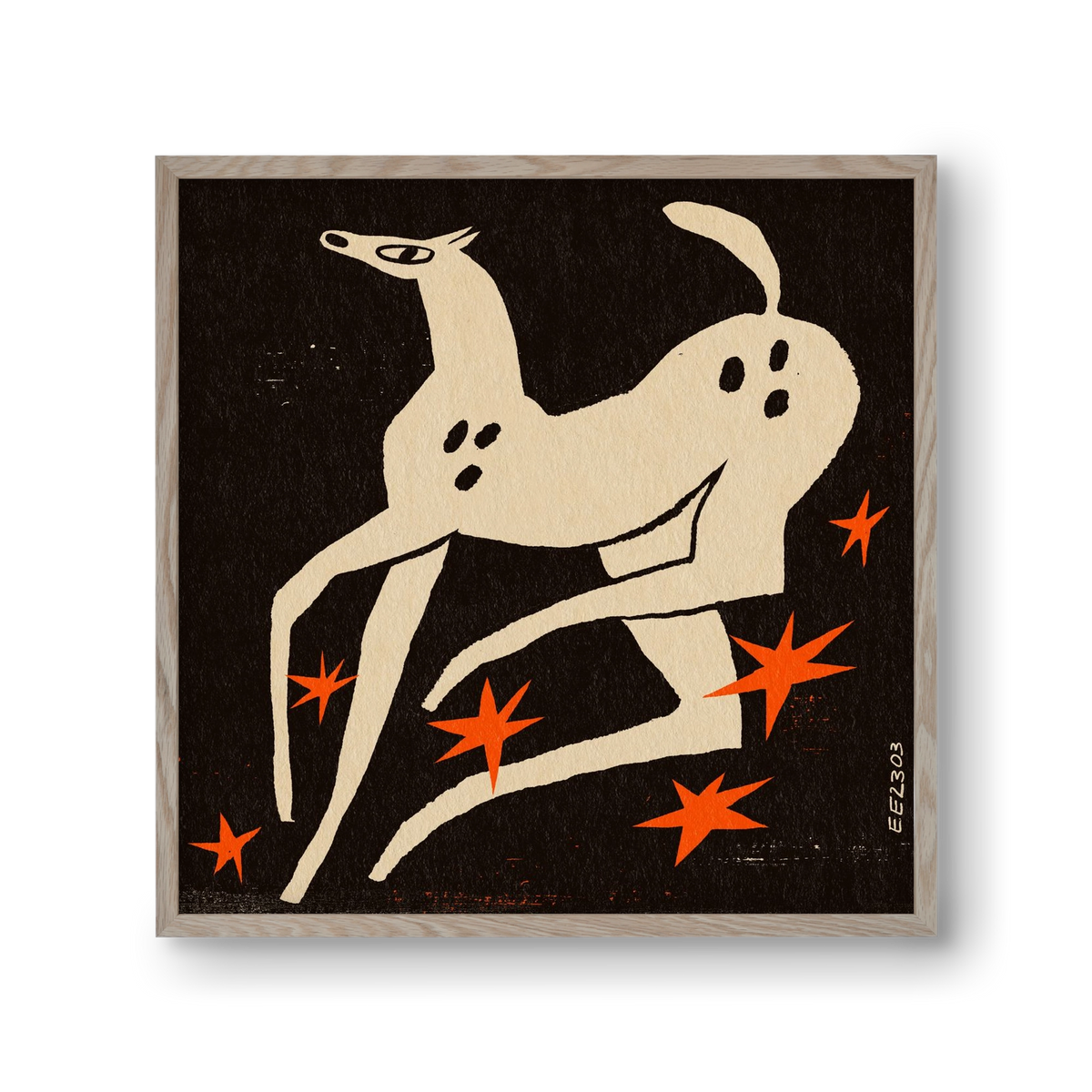 White spotted horse in the night , 30x30 cm (30x30 cm), Tölgy keret