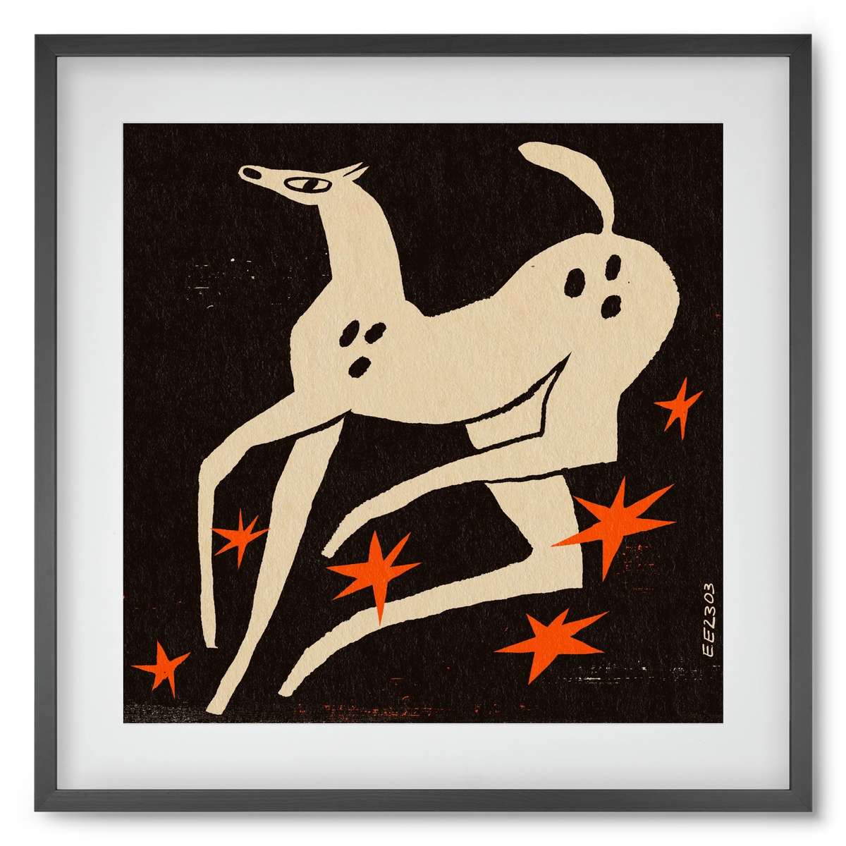 White spotted horse in the night , 50x50 cm (40x40 cm), Fekete keret, paszpartuval