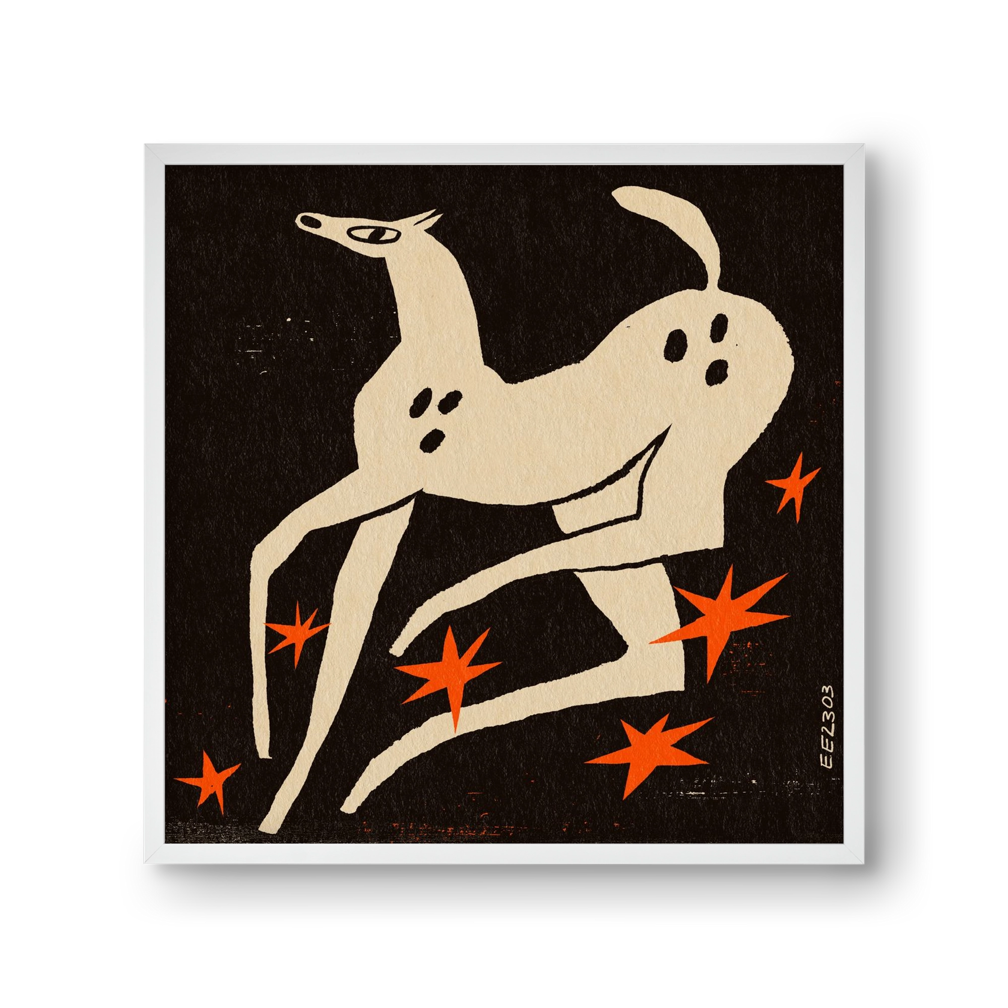 White spotted horse in the night , 30x30 cm (30x30 cm), Fehér keret