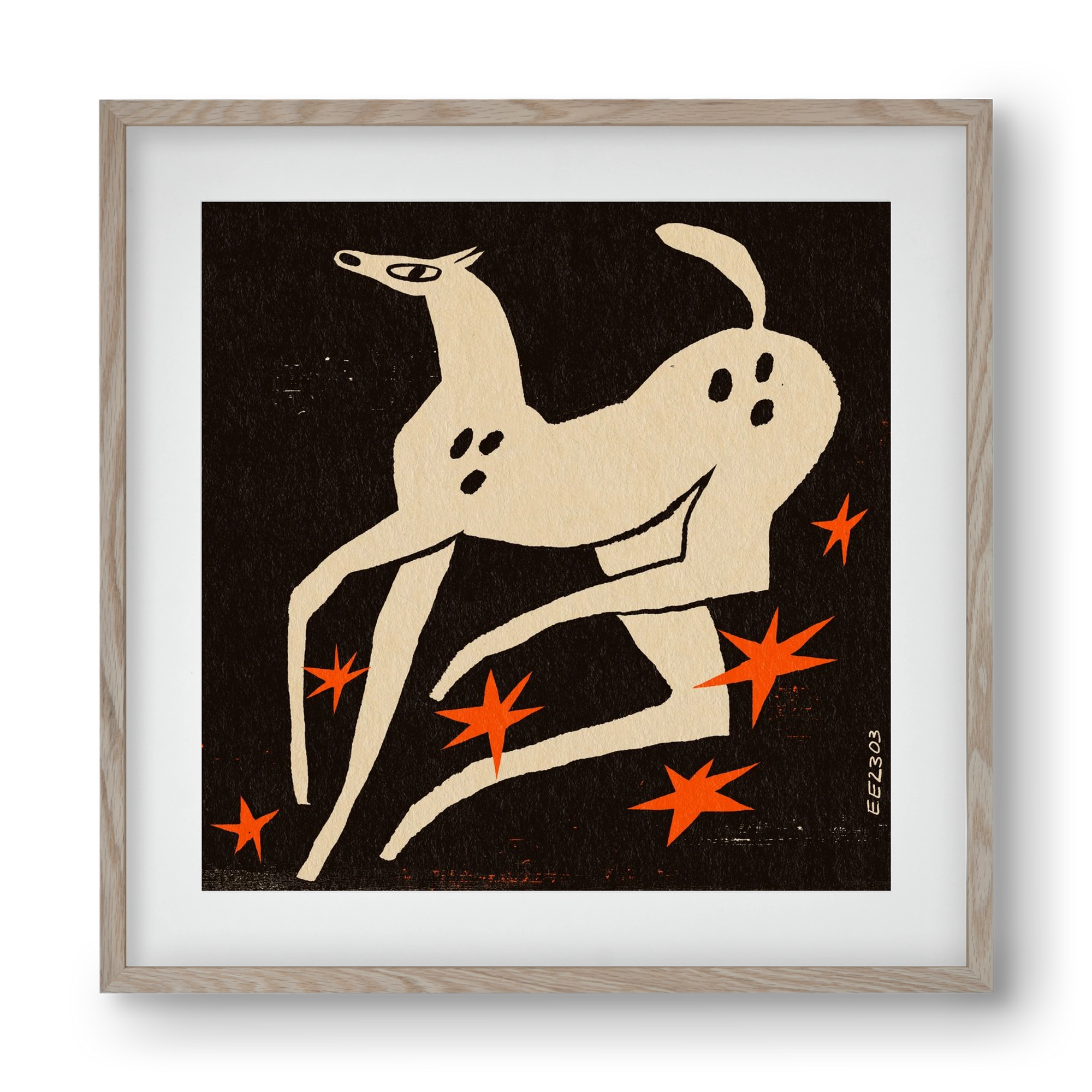 White spotted horse in the night , 40x40 cm (30x30 cm), Tölgy keret, paszpartuval