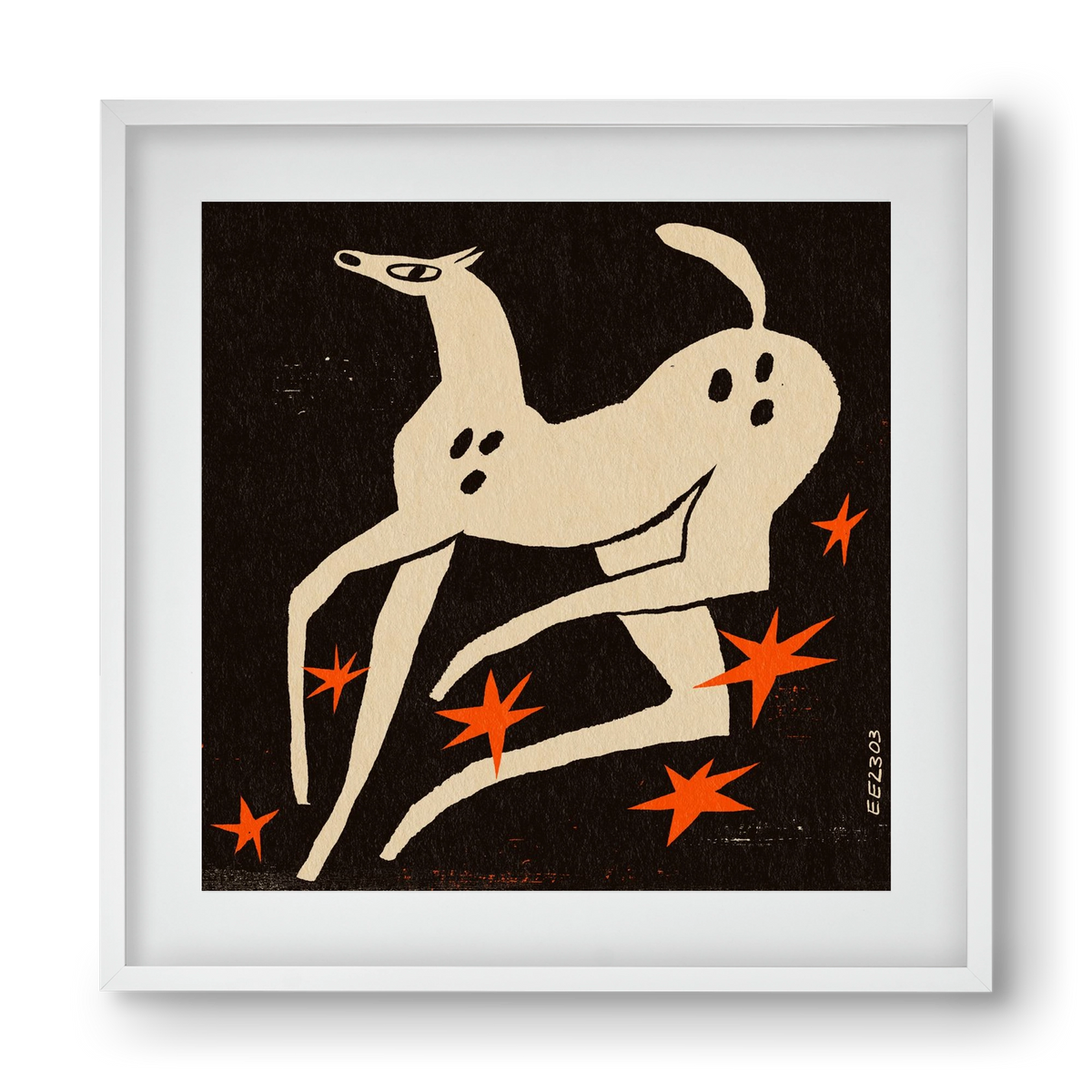 White spotted horse in the night , 40x40 cm (30x30 cm), Fehér keret, paszpartuval