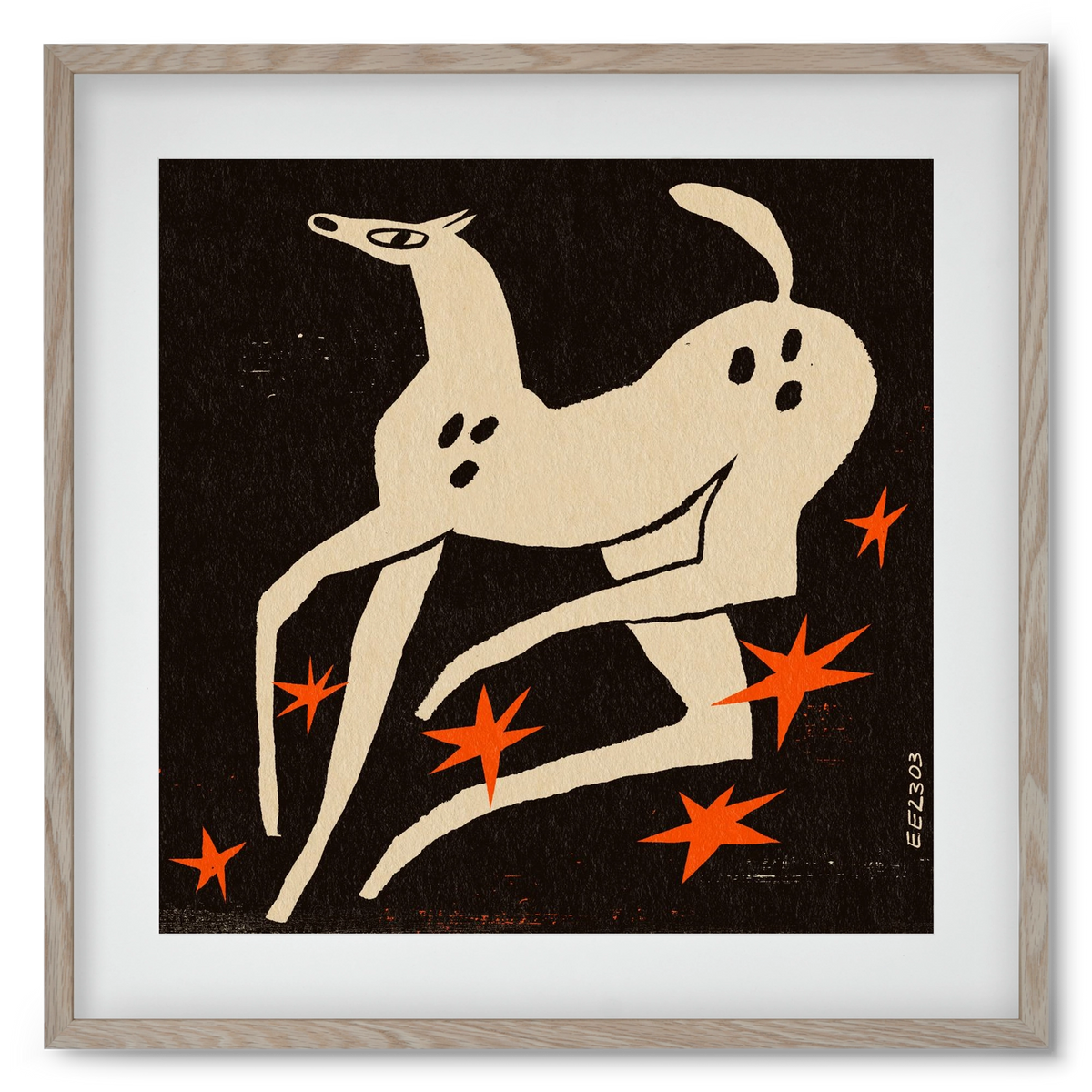 White spotted horse in the night , 50x50 cm (40x40 cm), Tölgy keret, paszpartuval