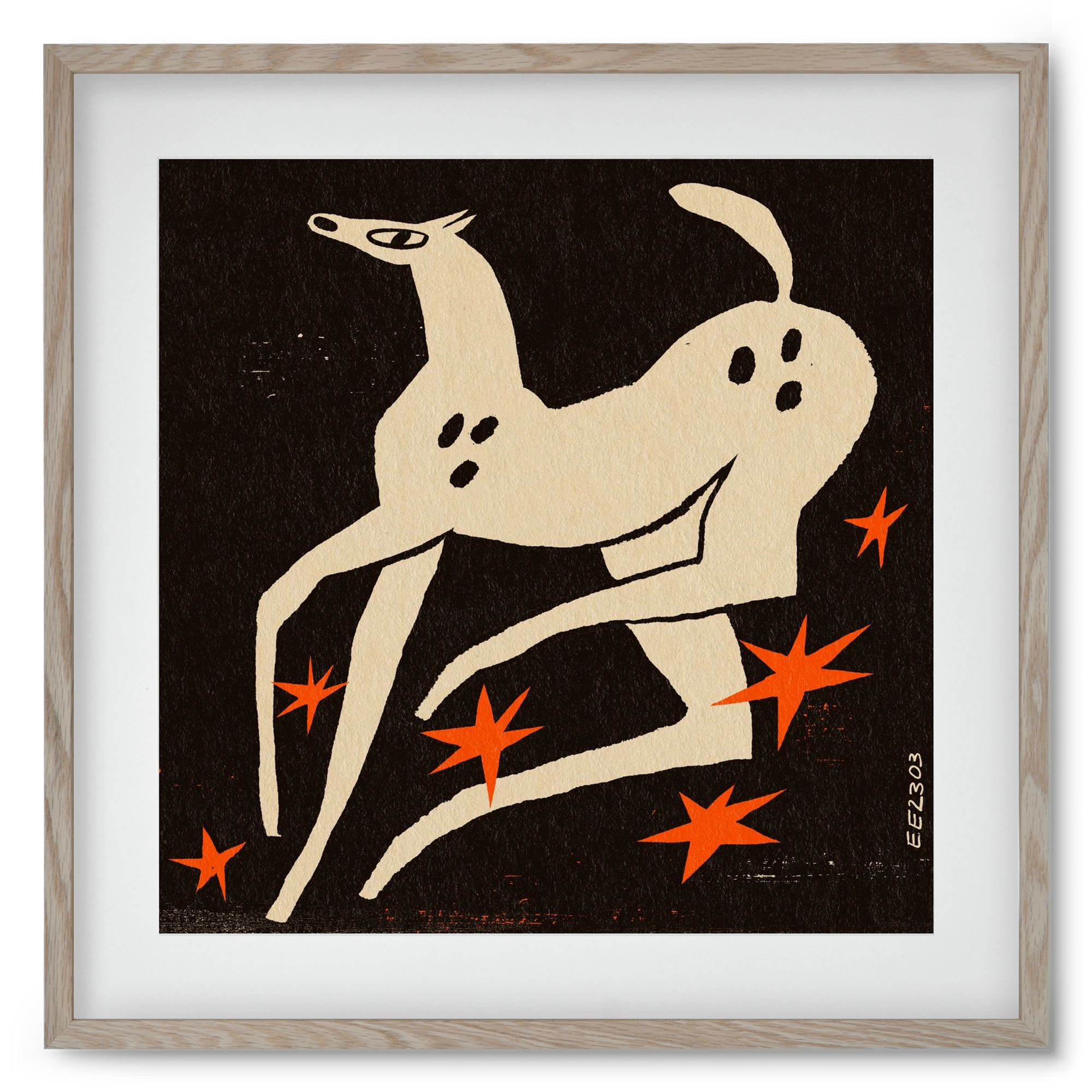 White spotted horse in the night , 50x50 cm (40x40 cm), Tölgy keret, paszpartuval