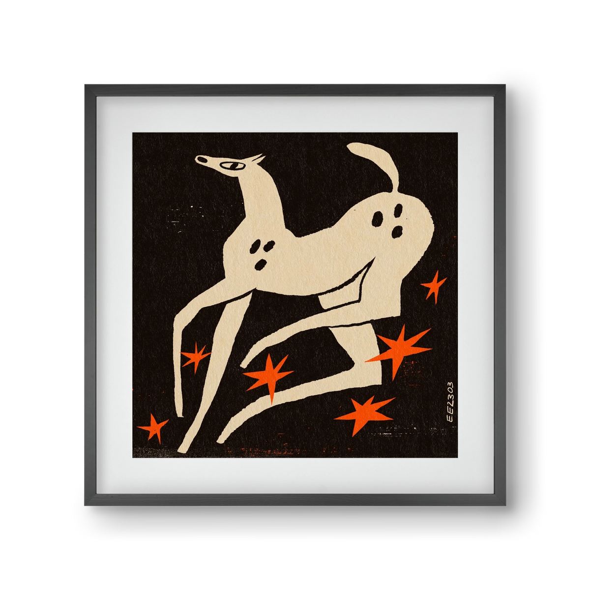 White spotted horse in the night , 30x30 cm (20x20 cm), Fekete keret, paszpartuval