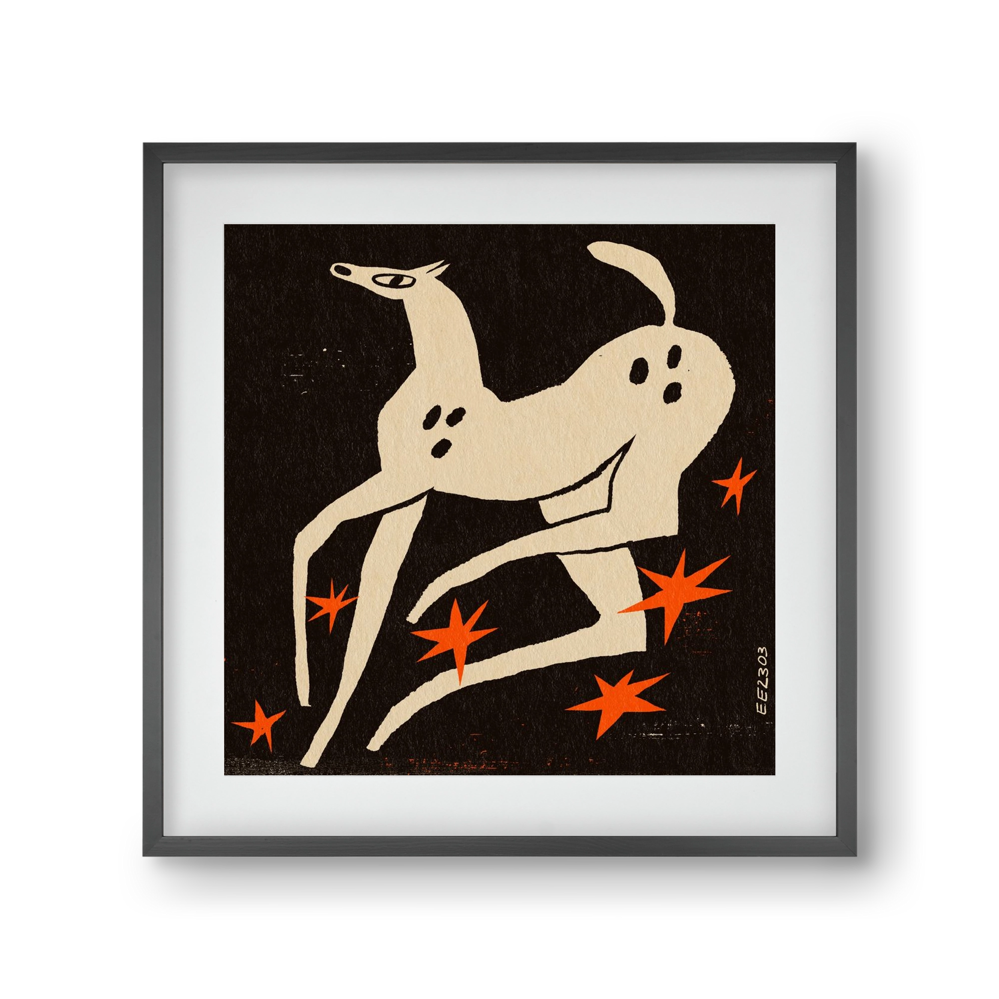 White spotted horse in the night , 30x30 cm (20x20 cm), Fekete keret, paszpartuval