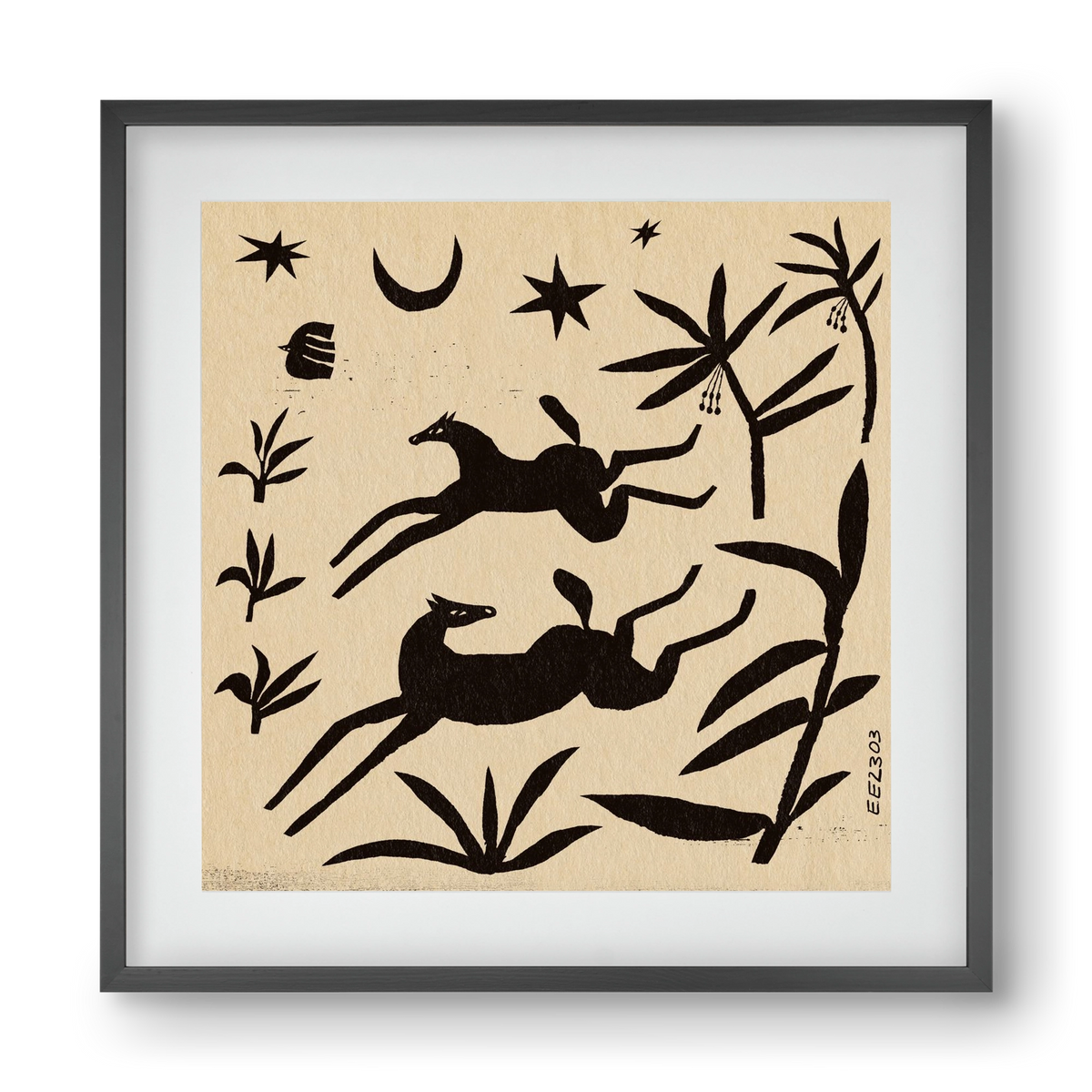 Black papercut horse composition , 40x40 cm (30x30 cm), Fekete keret, paszpartuval