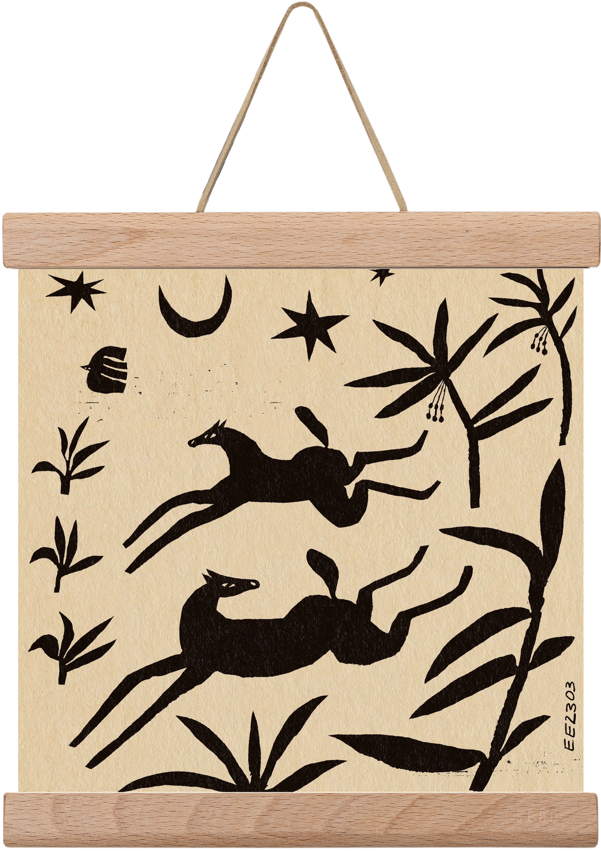 Black papercut horse composition , 20x20 cm (20x20 cm), Tölgy akasztó
