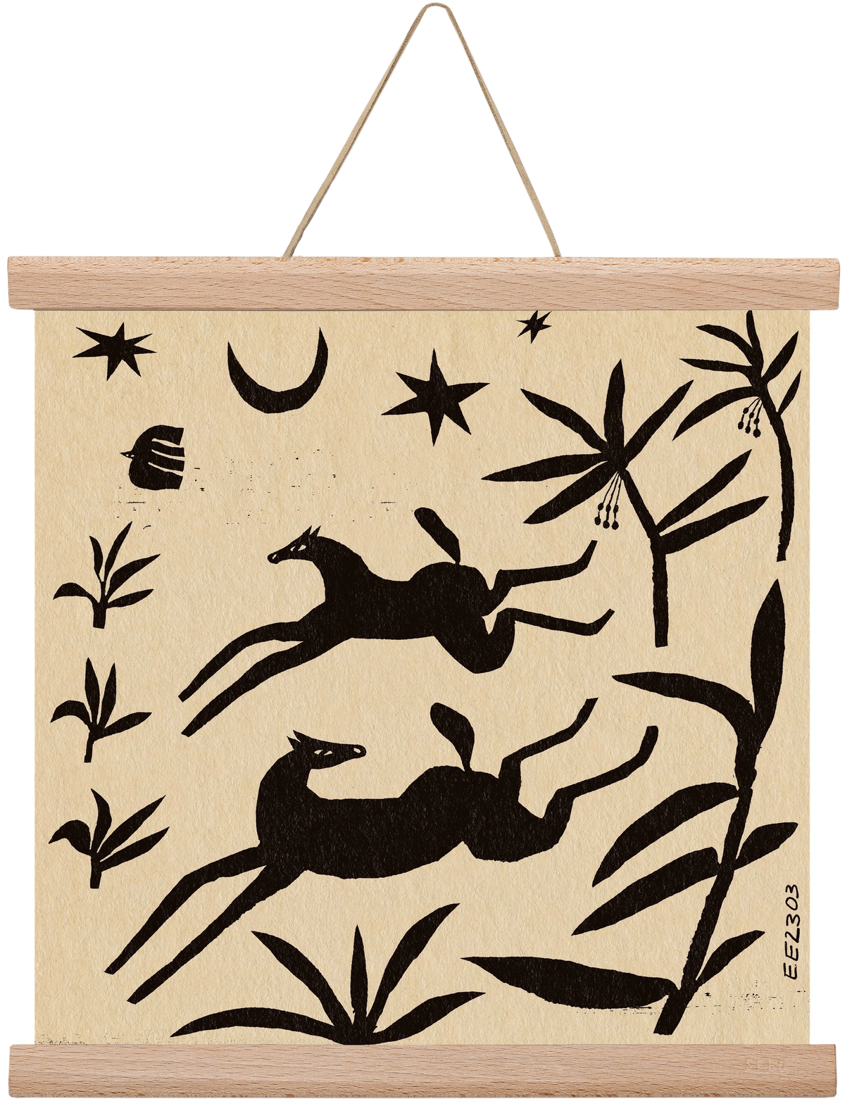 Black papercut horse composition , 30x30 cm (30x30 cm), Tölgy akasztó