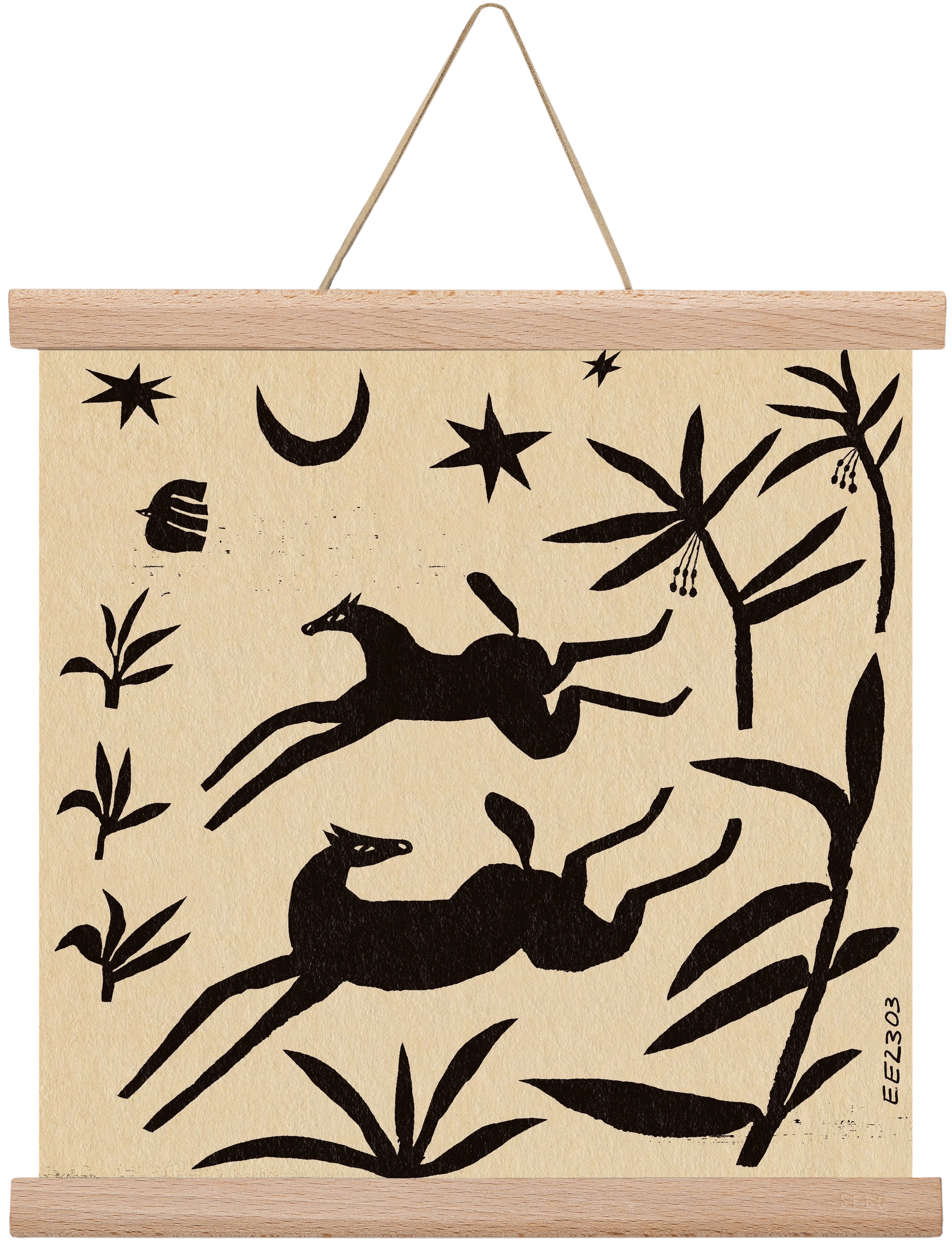 Black papercut horse composition , 30x30 cm (30x30 cm), Tölgy akasztó