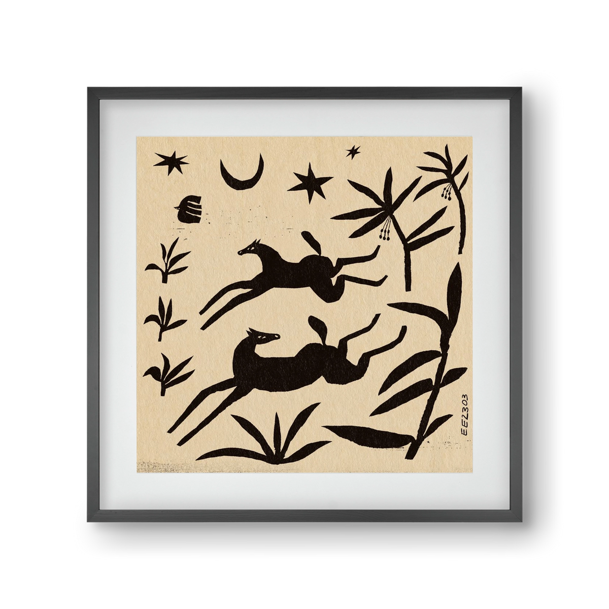 Black papercut horse composition , 30x30 cm (20x20 cm), Fekete keret, paszpartuval