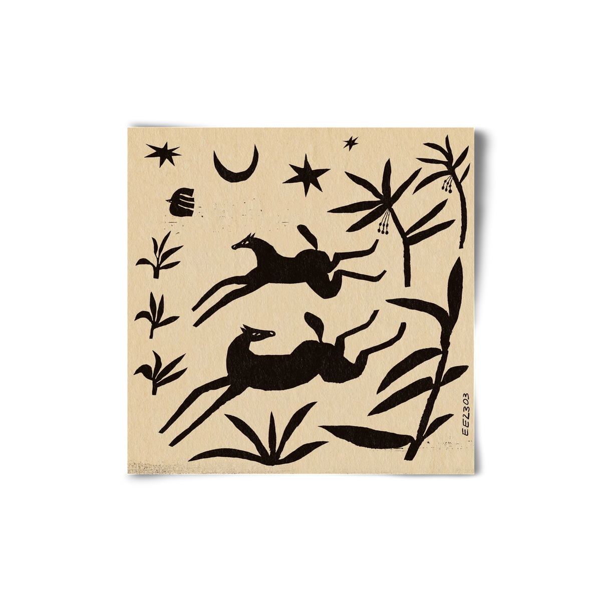 Black papercut horse composition , 20x20 cm, Keret nélkül