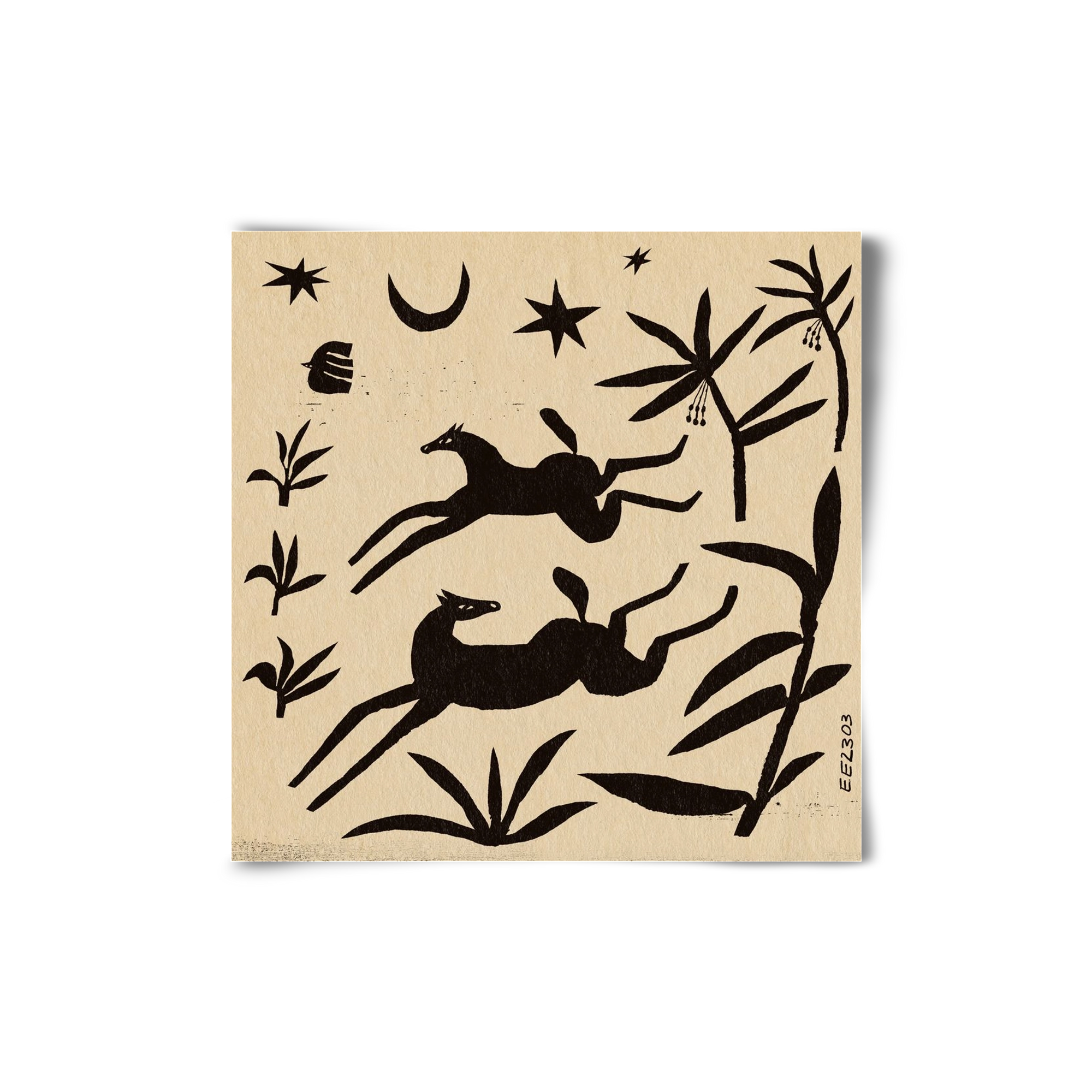 Black papercut horse composition , 20x20 cm, Keret nélkül