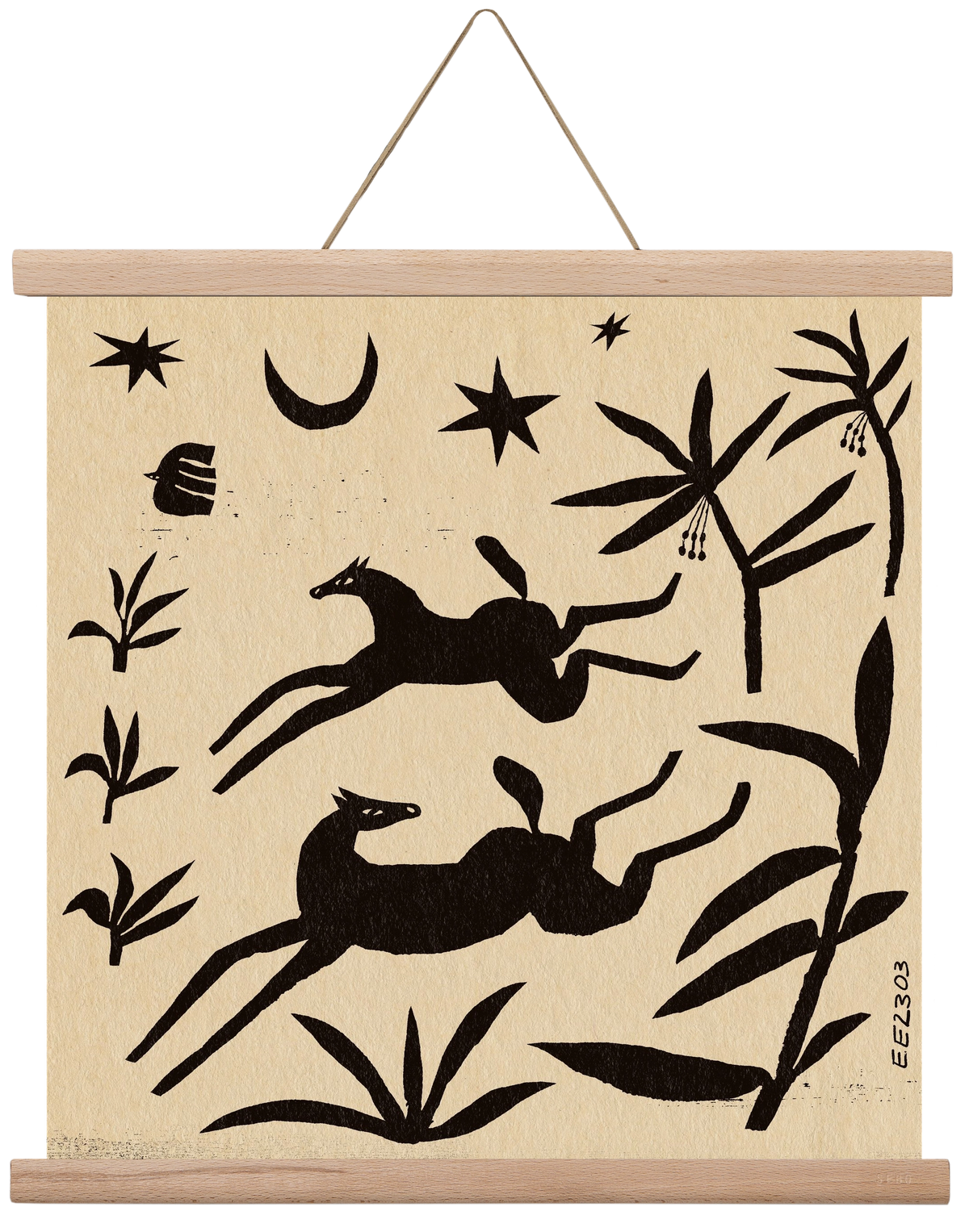 Black papercut horse composition , 40x40 cm (40x40 cm), Tölgy akasztó