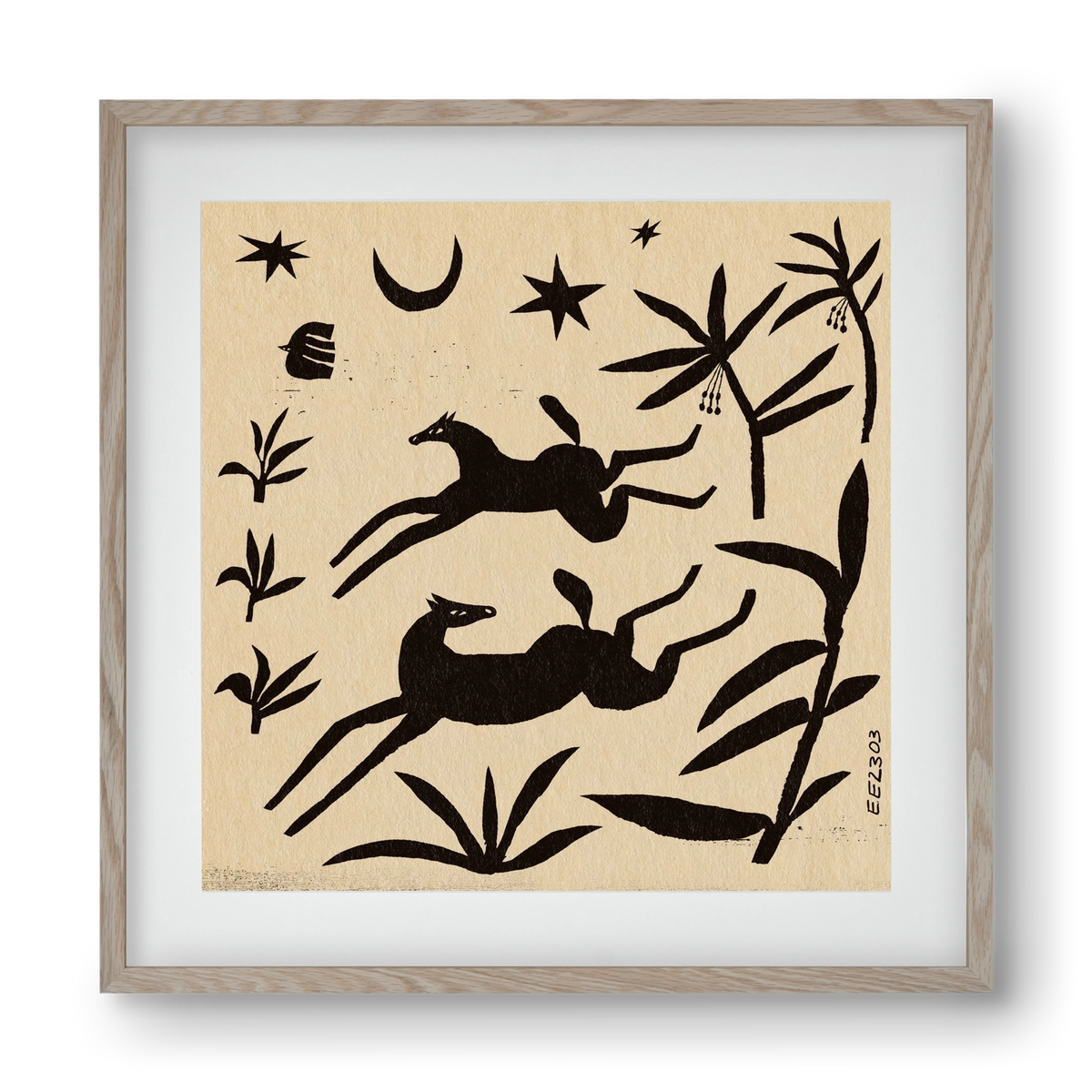 Black papercut horse composition , 40x40 cm (30x30 cm), Tölgy keret, paszpartuval