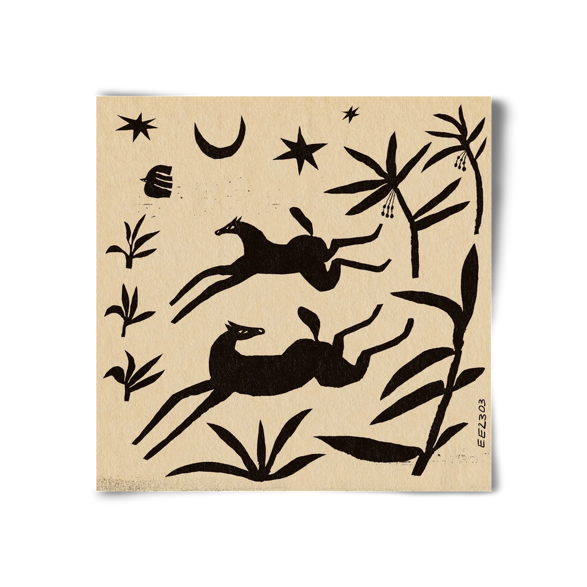 Black papercut horse composition , 30x30 cm, Keret nélkül