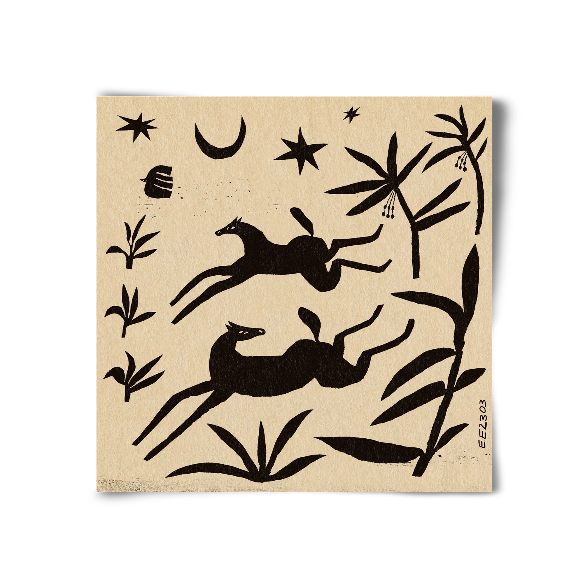 Black papercut horse composition , 30x30 cm, Keret nélkül