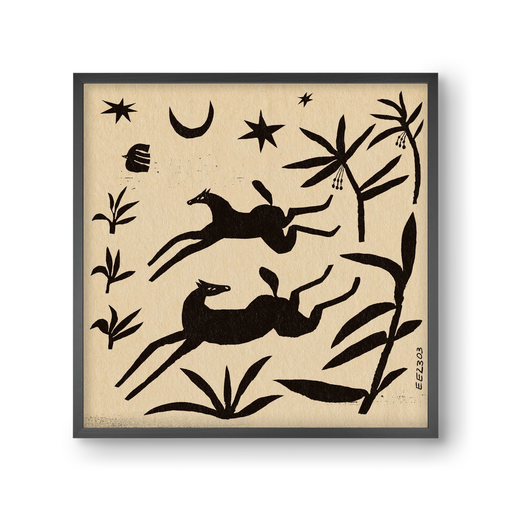 Black papercut horse composition , 30x30 cm (30x30 cm), Fekete keret