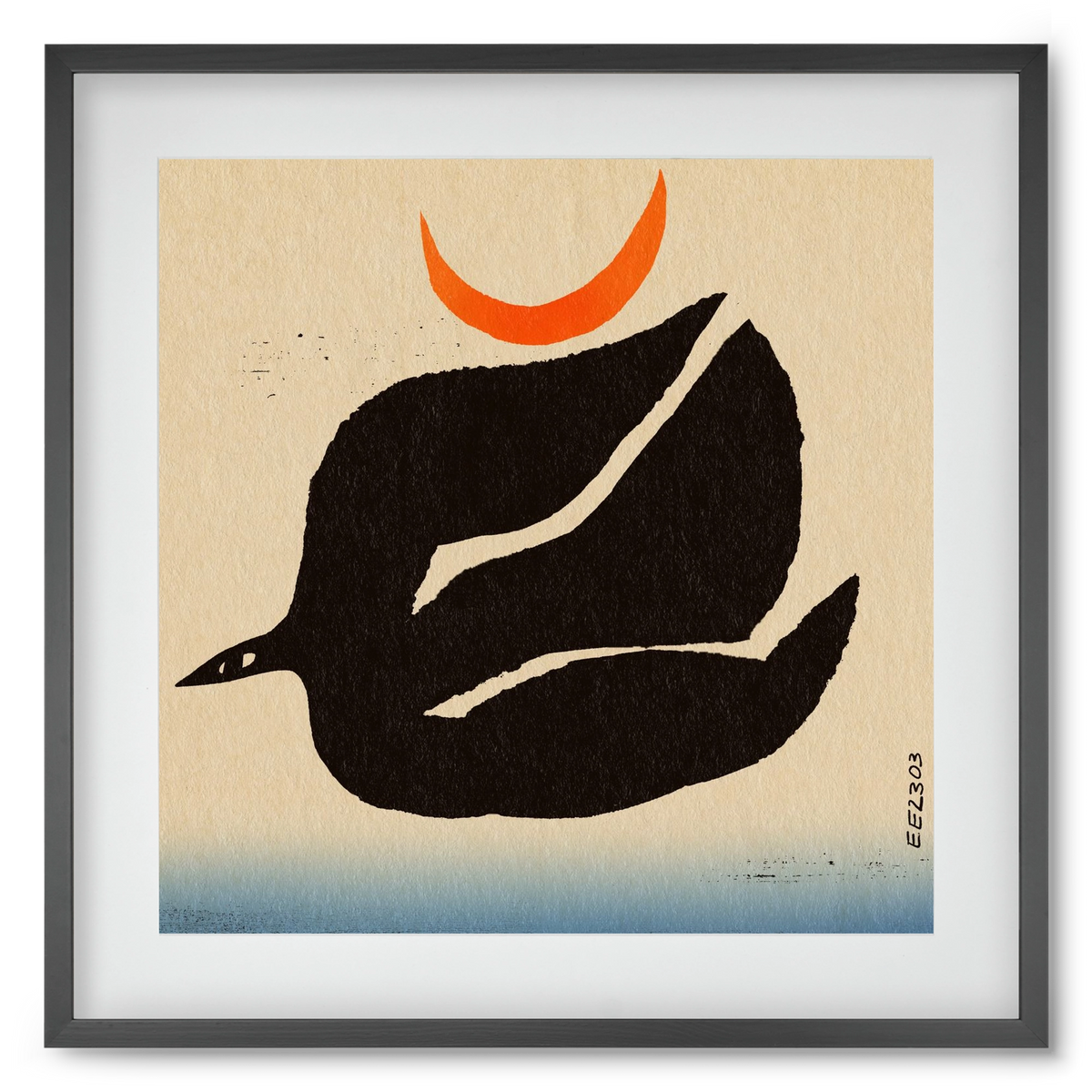 Swalow bird under the moon, 50x50 cm (40x40 cm), Fekete keret, paszpartuval