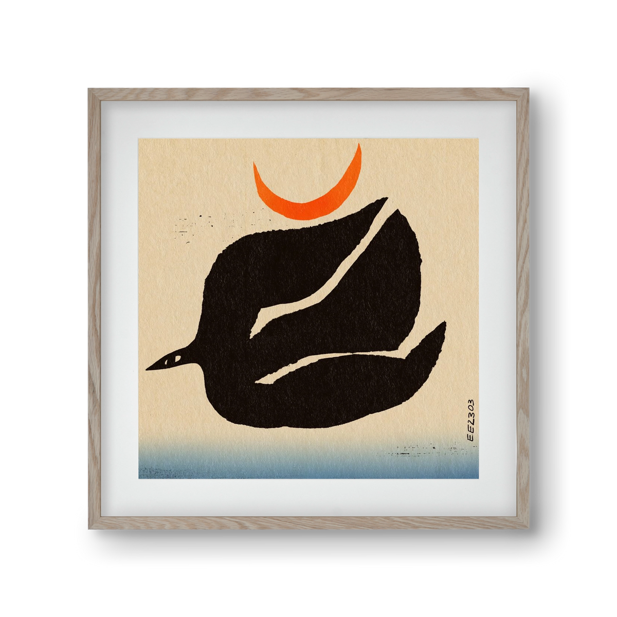 Swalow bird under the moon, 30x30 cm (20x20 cm), Tölgy keret, paszpartuval