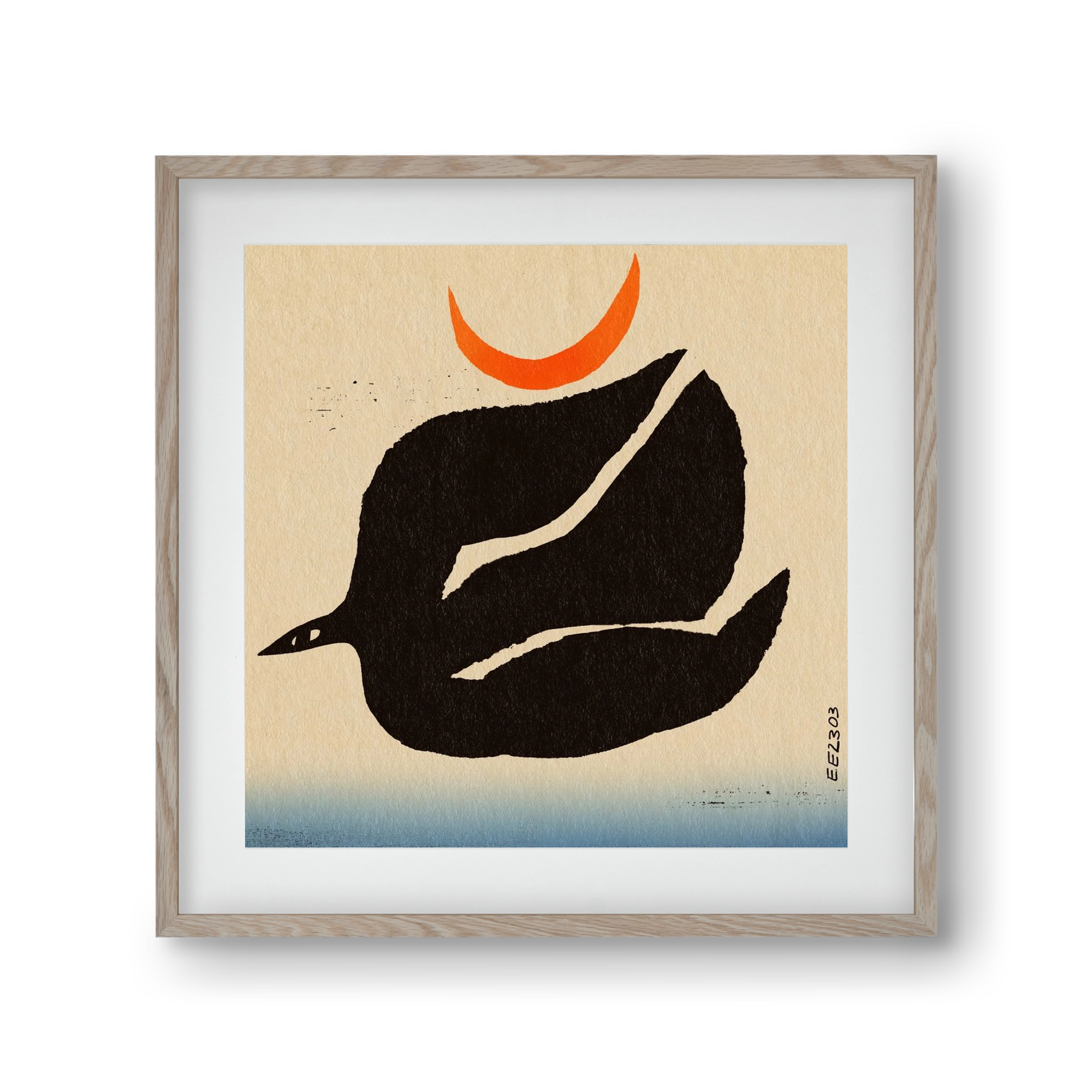 Swalow bird under the moon, 30x30 cm (20x20 cm), Tölgy keret, paszpartuval