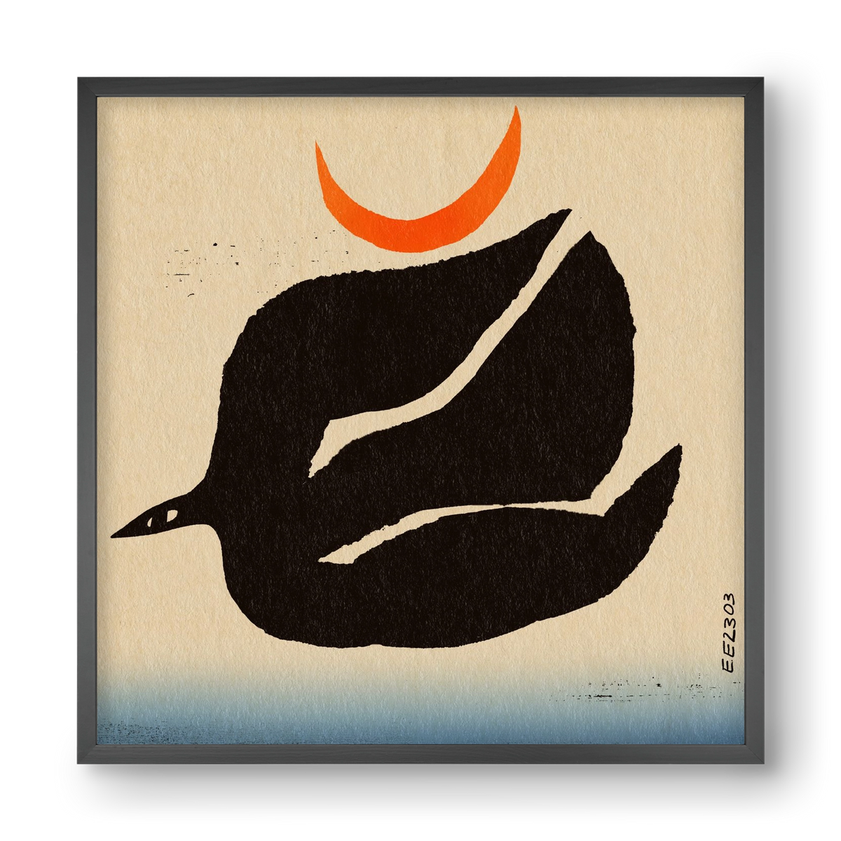 Swalow bird under the moon, 40x40 cm (40x40 cm), Fekete keret