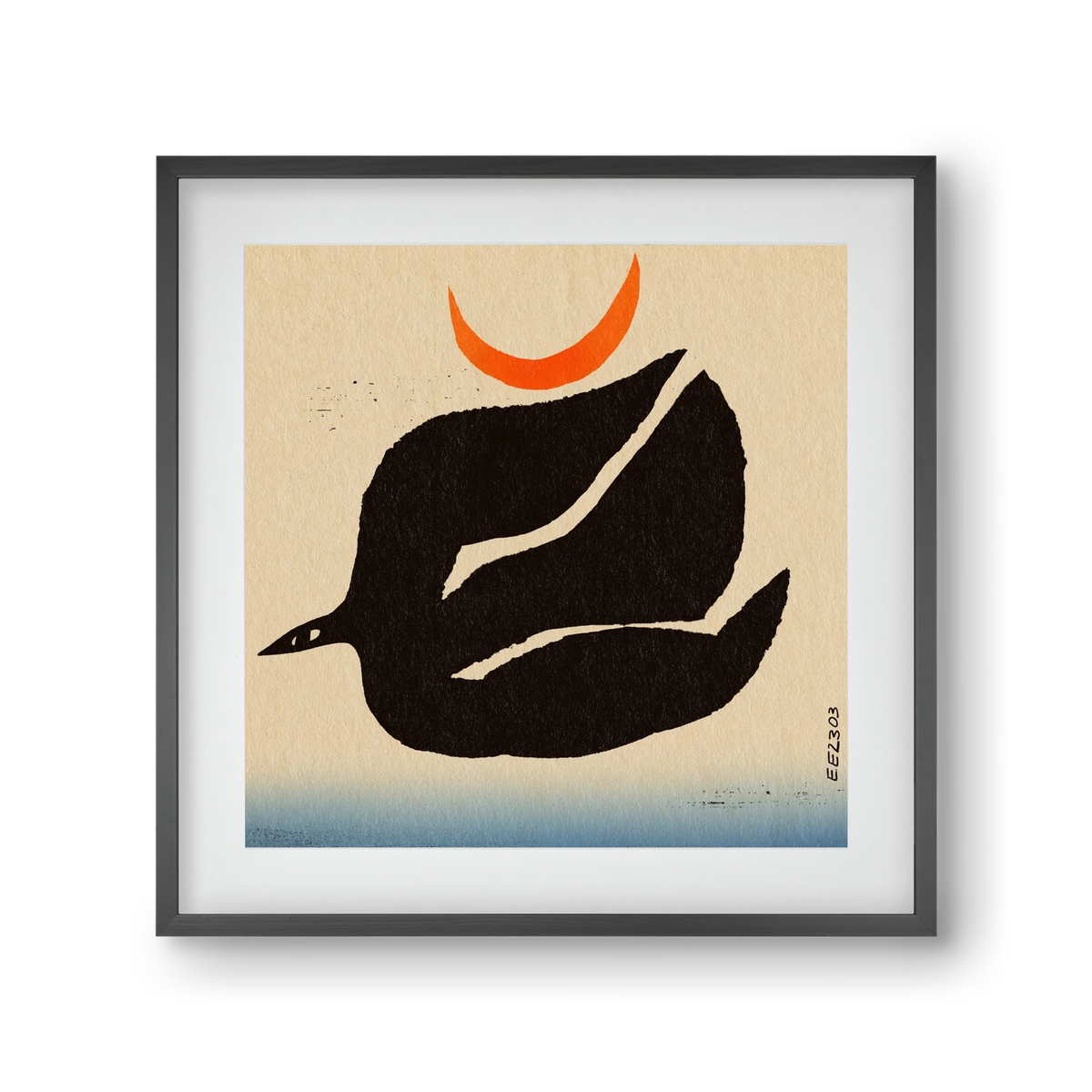 Swalow bird under the moon, 30x30 cm (20x20 cm), Fekete keret, paszpartuval
