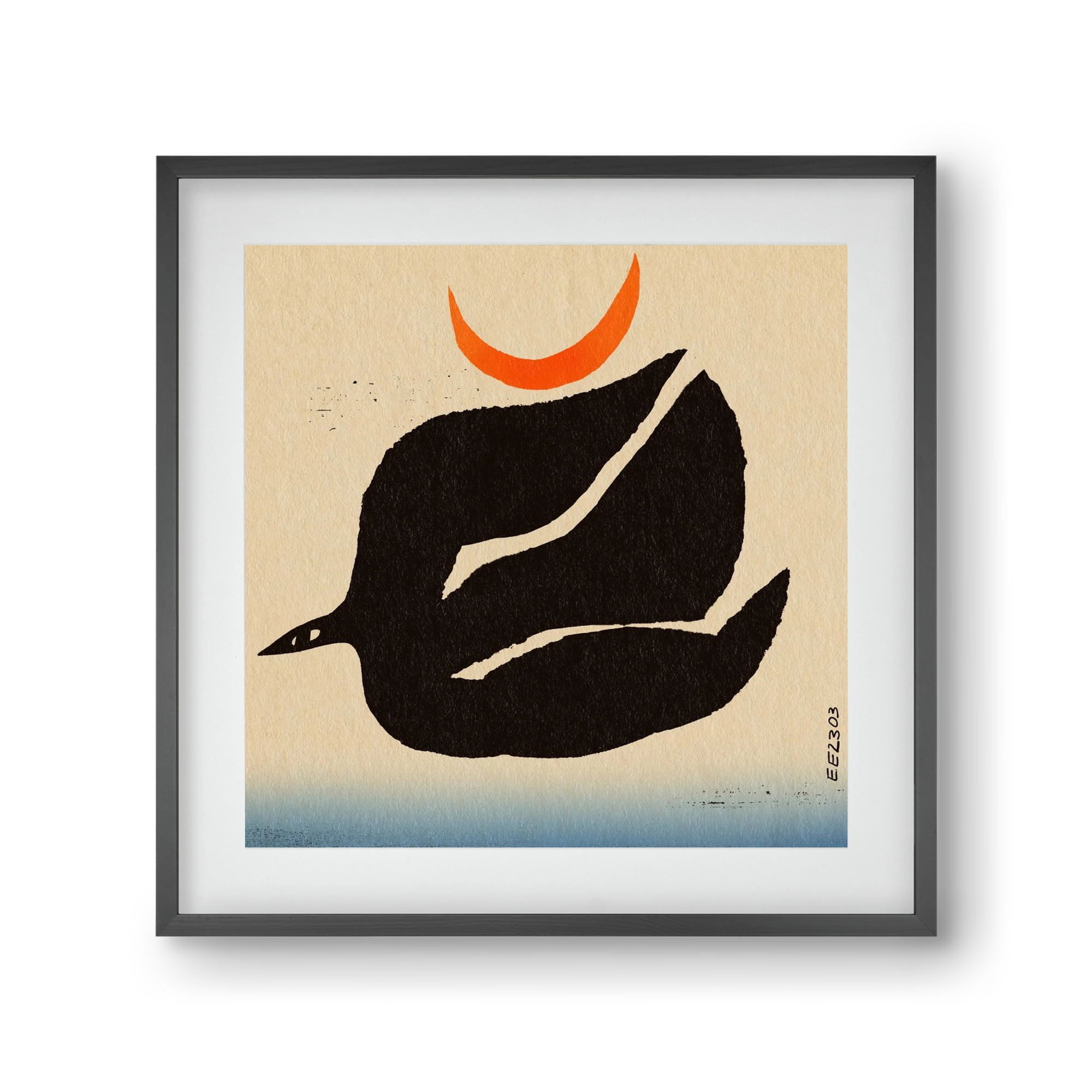 Swalow bird under the moon, 30x30 cm (20x20 cm), Fekete keret, paszpartuval