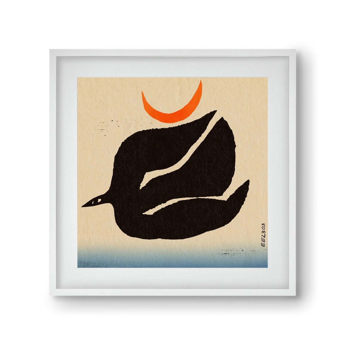 Swalow bird under the moon, 30x30 cm (20x20 cm), Fehér keret, paszpartuval