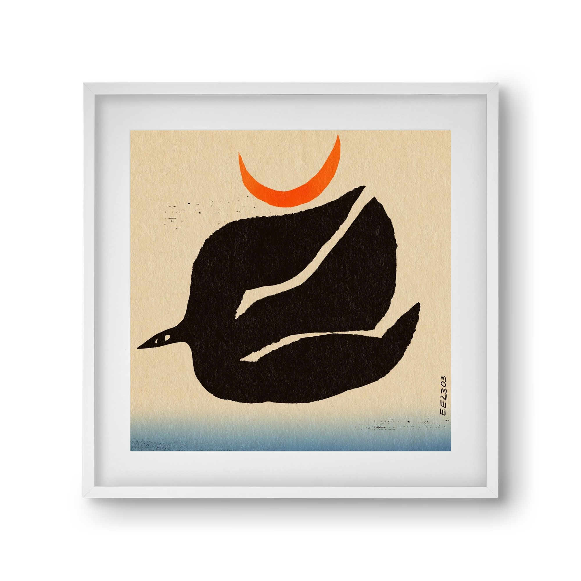 Swalow bird under the moon, 30x30 cm (20x20 cm), Fehér keret, paszpartuval